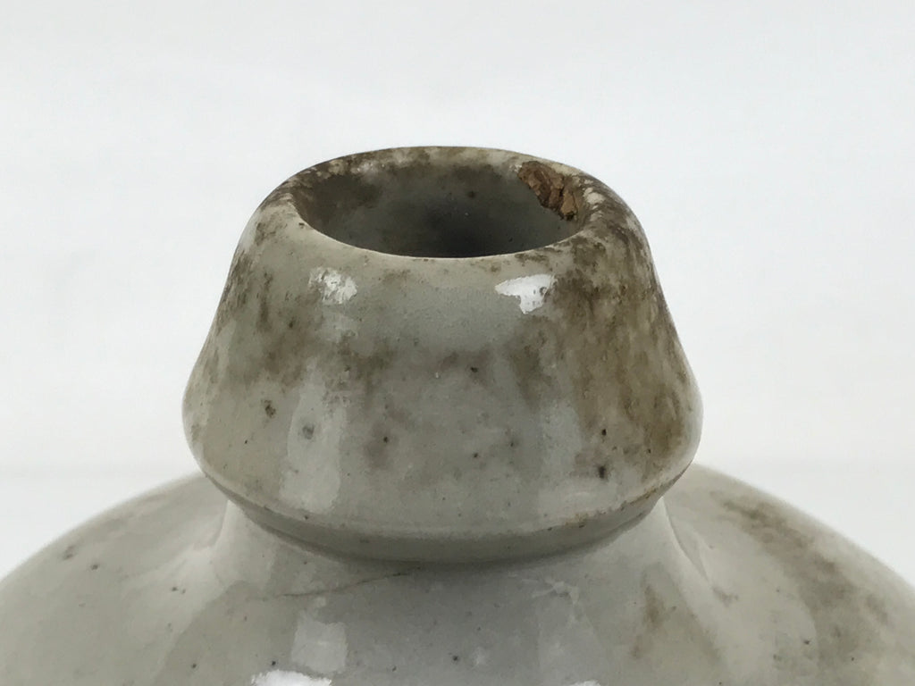 Antique Japanese Ceramic Sake Bottle Kayoi-Tokkuri Gokurakuji Temple Gray TS784