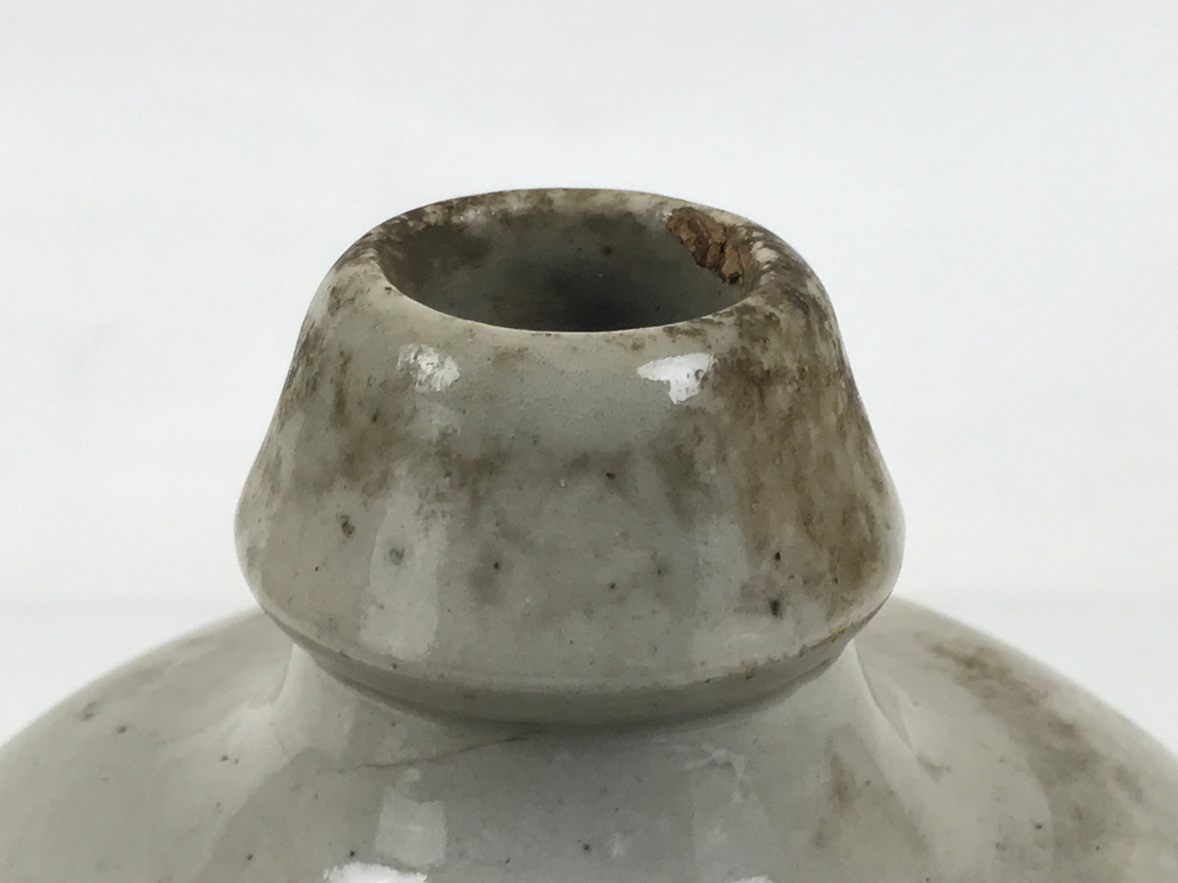 Antique Japanese Ceramic Sake Bottle Kayoi-Tokkuri Gokurakuji Temple Gray TS784