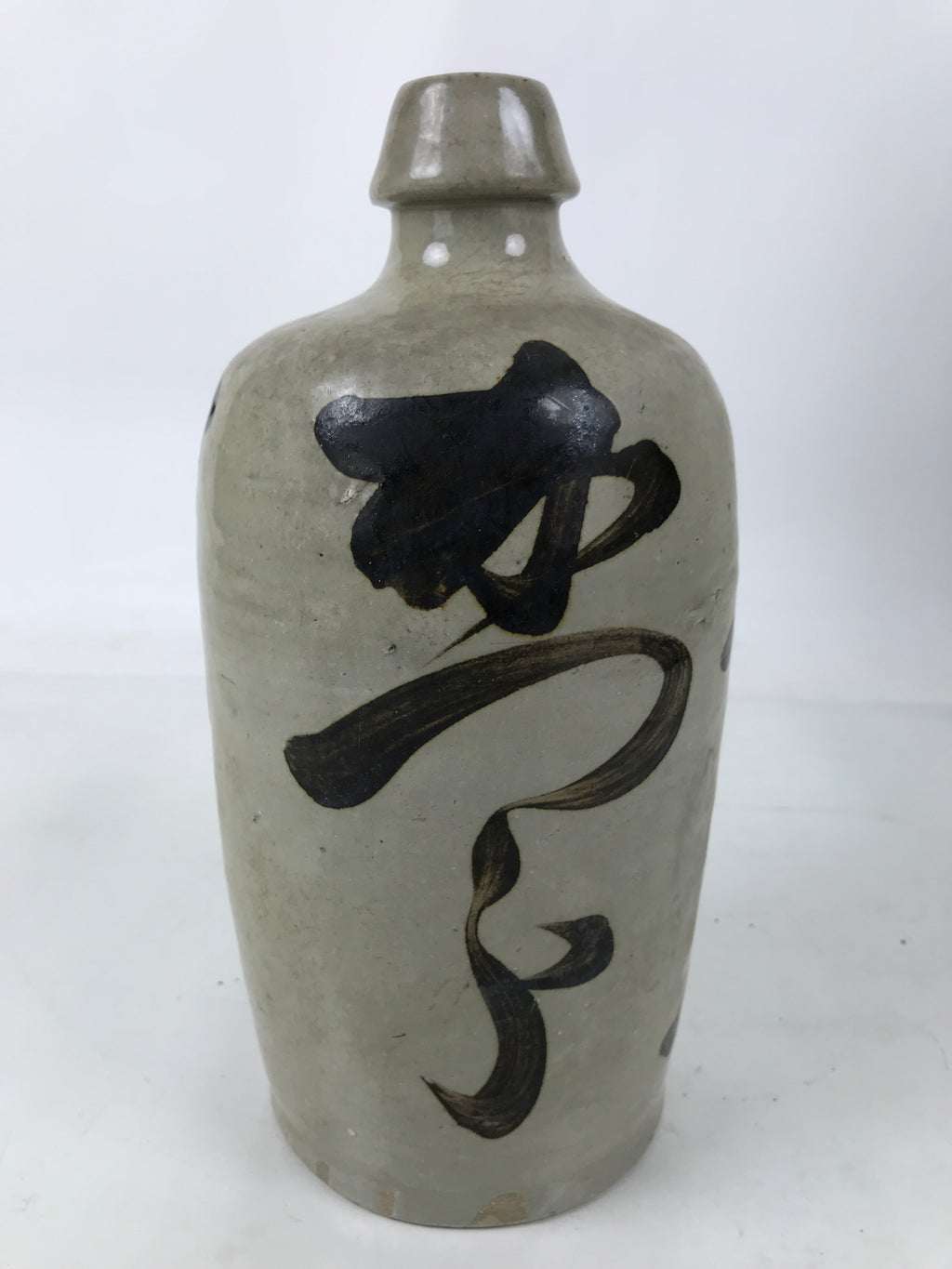 Antique Japanese Ceramic Sake Bottle Kayoi-Tokkuri Gray Black Kanji Kannyu TS808