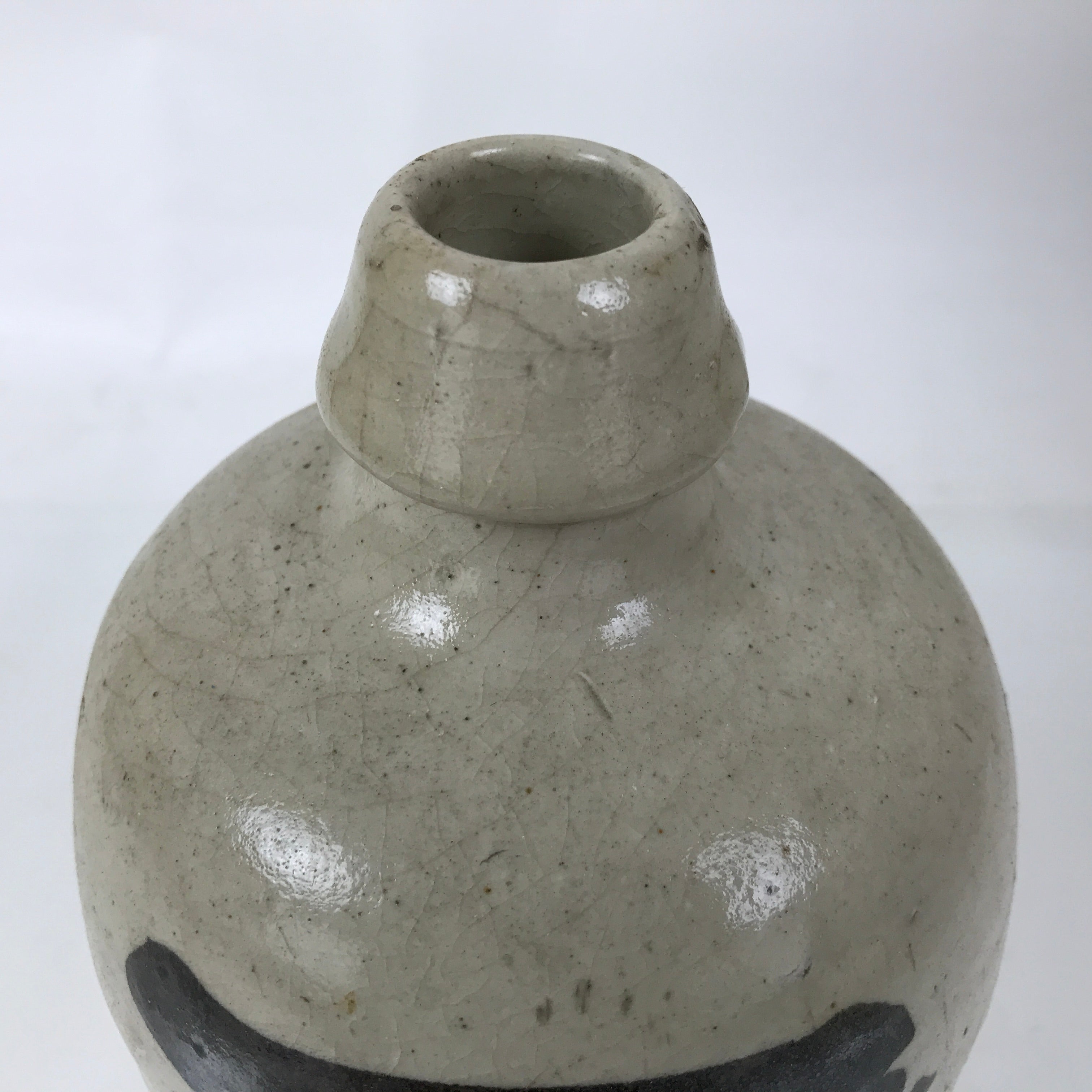 Antique Japanese Ceramic Sake Bottle Kayoi-Tokkuri Gray Black