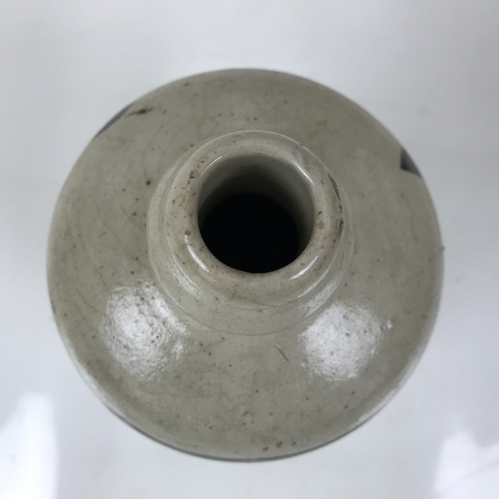 Antique Japanese Ceramic Sake Bottle Kayoi-Tokkuri Gray Black Kanji Kannyu TS809