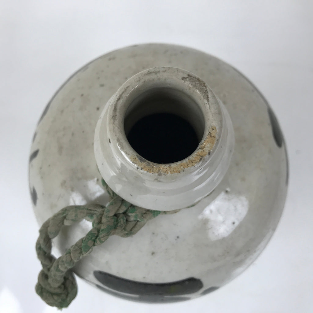 Antique Japanese Ceramic Sake Bottle Kayoi-Tokkuri Gray Black Kanji String TS802