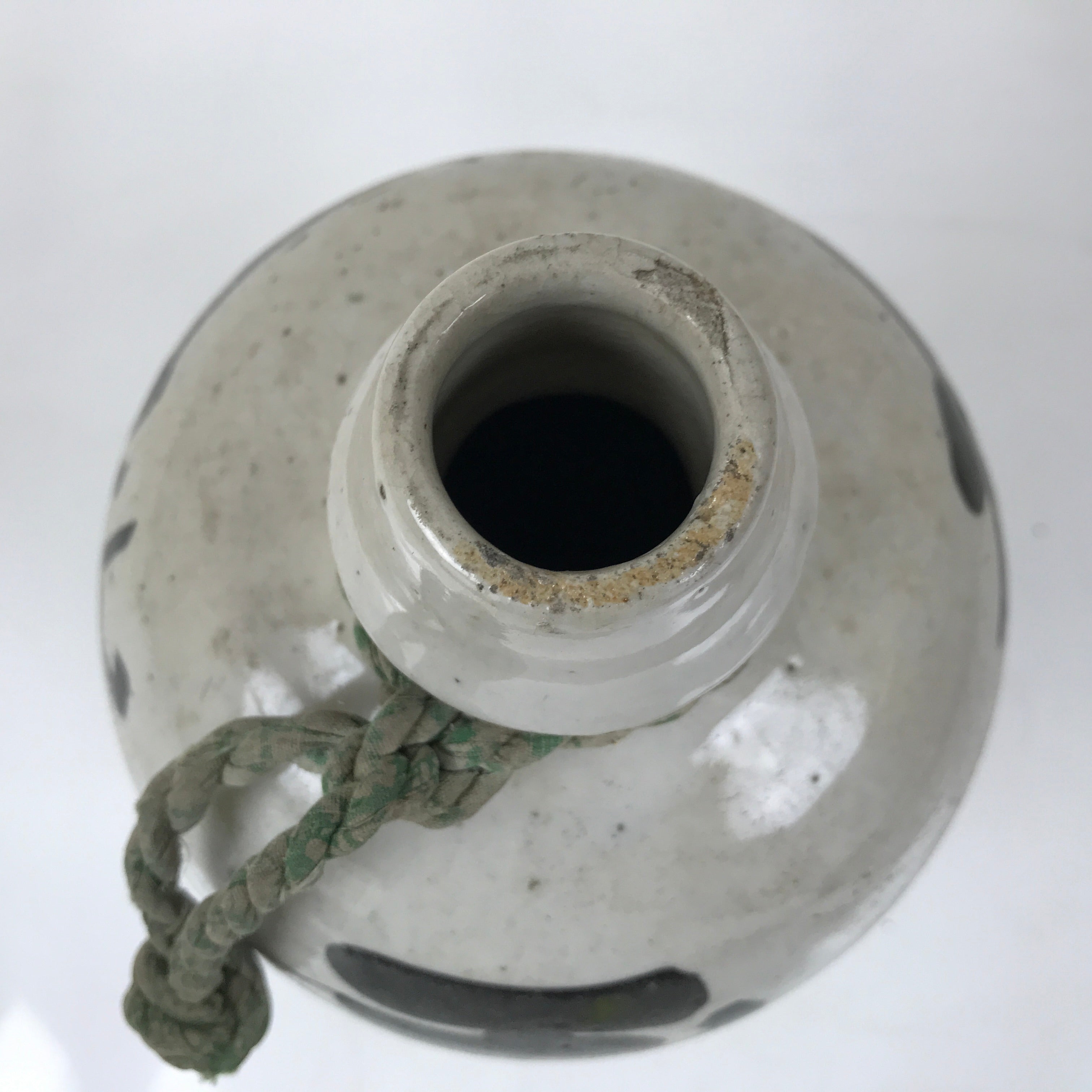 Antique Japanese Ceramic Sake Bottle Kayoi-Tokkuri Gray Black Kanji String TS802