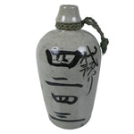 Antique Japanese Ceramic Sake Bottle Kayoi-Tokkuri Gray Black Kanji String TS802