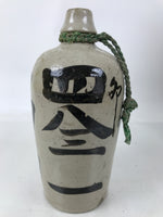 Antique Japanese Ceramic Sake Bottle Kayoi-Tokkuri Gray Black Kanji String TS803