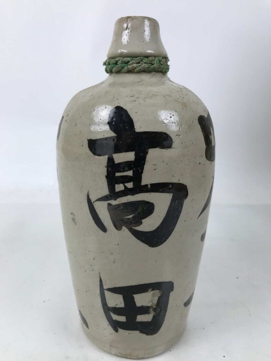 Antique Japanese Ceramic Sake Bottle Kayoi-Tokkuri Gray Black Kanji String TS803