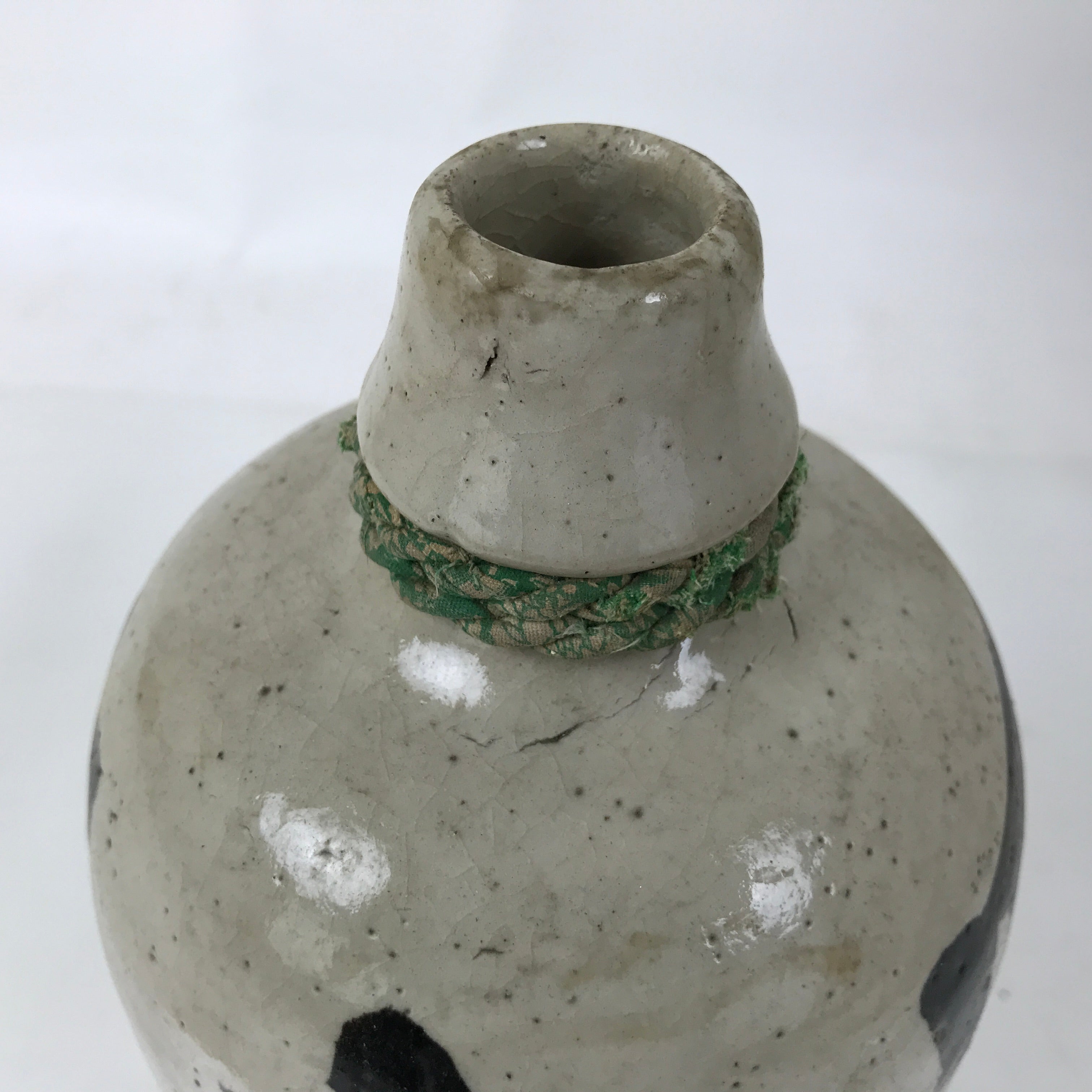 Antique Japanese Ceramic Sake Bottle Kayoi-Tokkuri Gray Black Kanji String TS803