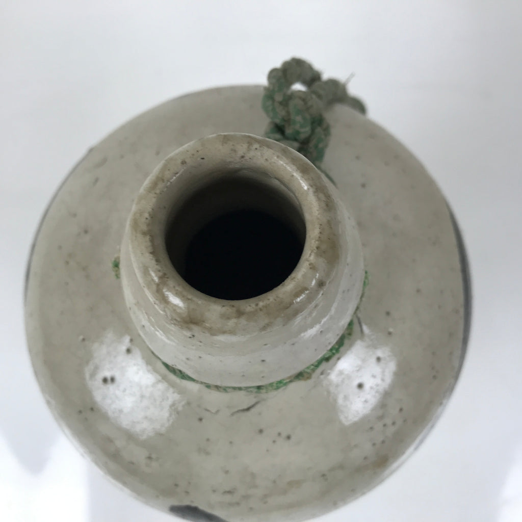 Antique Japanese Ceramic Sake Bottle Kayoi-Tokkuri Gray Black Kanji String TS803