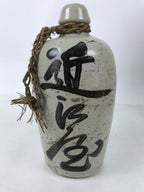 Antique Japanese Ceramic Sake Bottle Kayoi-Tokkuri Gray Black Kanji String TS810