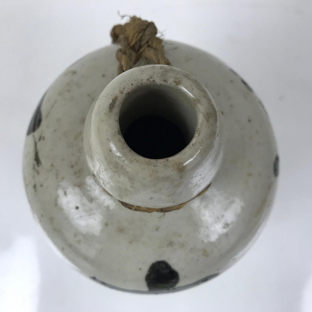 Antique Japanese Ceramic Sake Bottle Kayoi-Tokkuri Gray Black Kanji String TS810