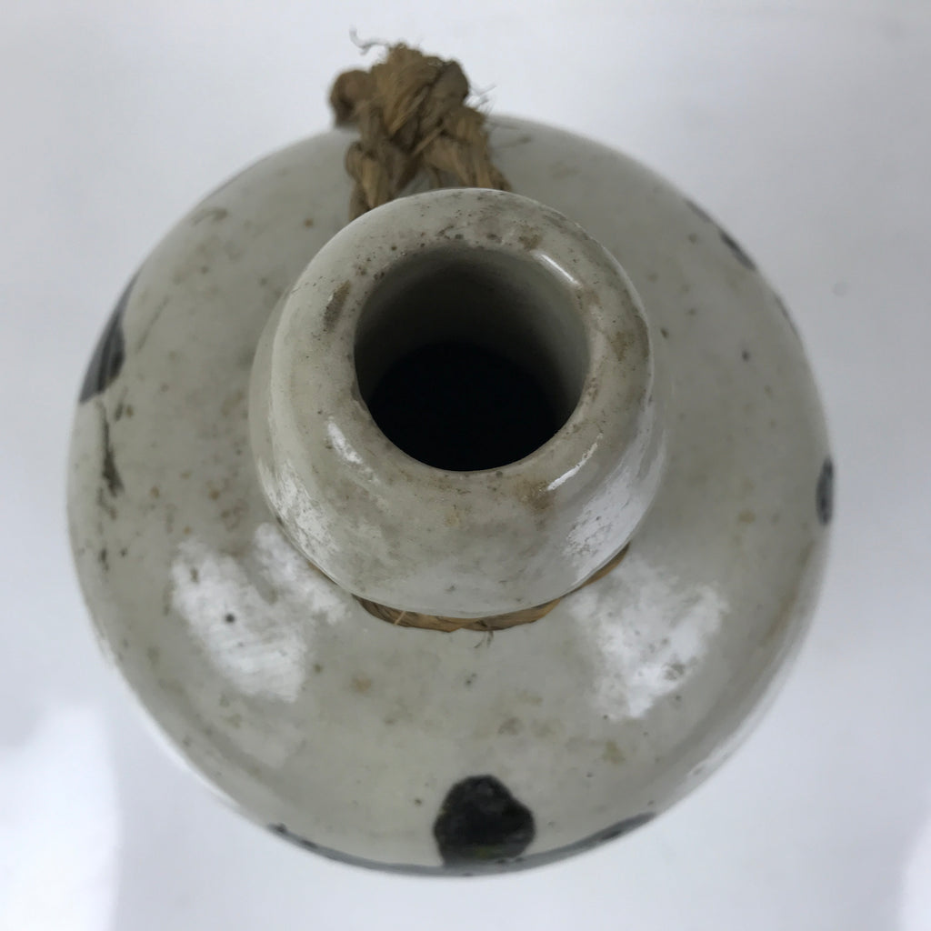 Antique Japanese Ceramic Sake Bottle Kayoi-Tokkuri Gray Black Kanji String TS810