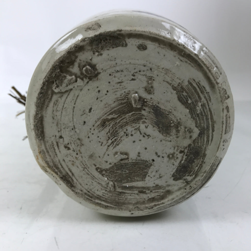 Antique Japanese Ceramic Sake Bottle Kayoi-Tokkuri Gray Black Kanji String TS810