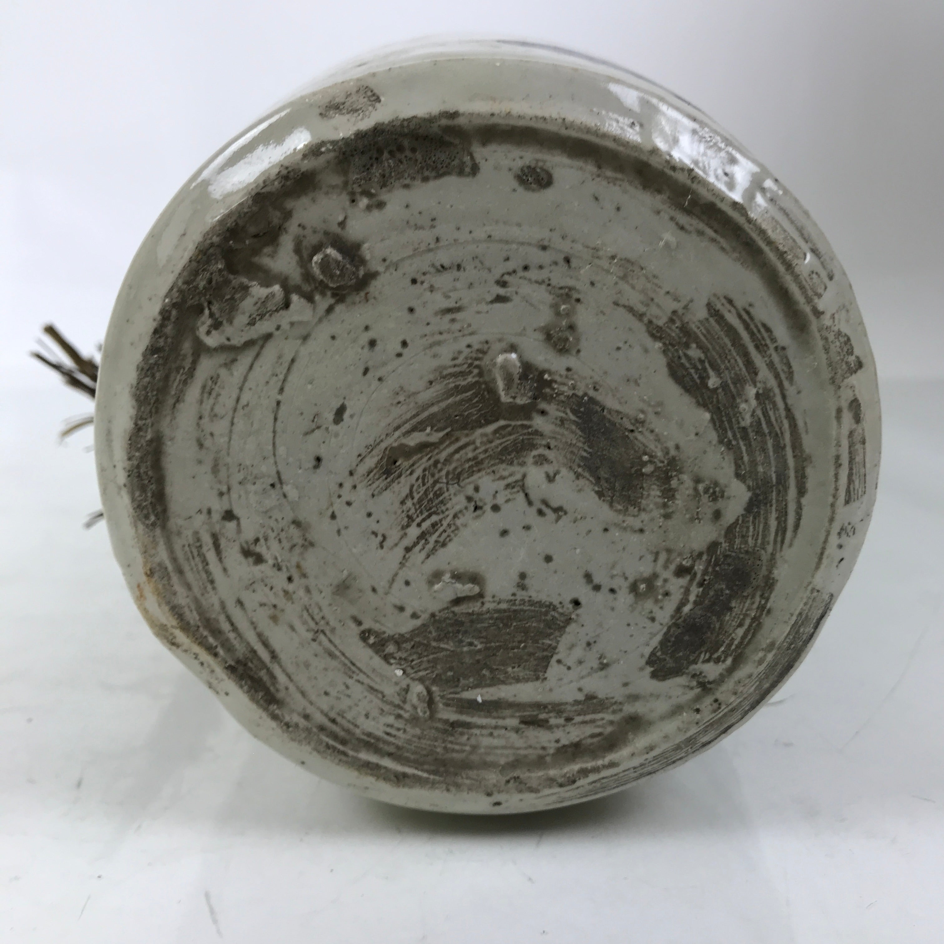 Antique Japanese Ceramic Sake Bottle Kayoi-Tokkuri Gray Black Kanji String TS810