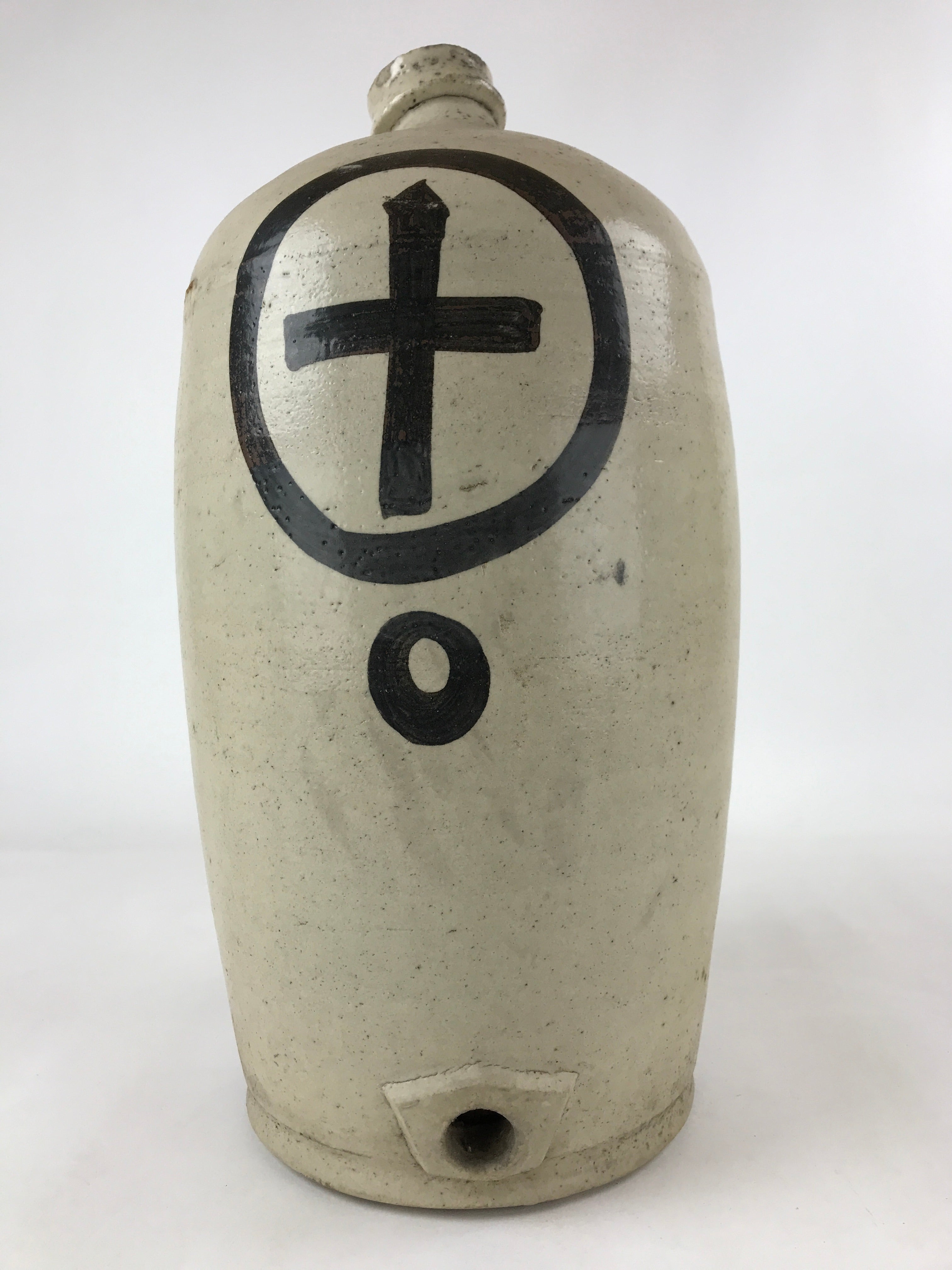 Antique Japanese Ceramic Sake Bottle Kayoi-Tokkuri Gray Black Kanji TS615