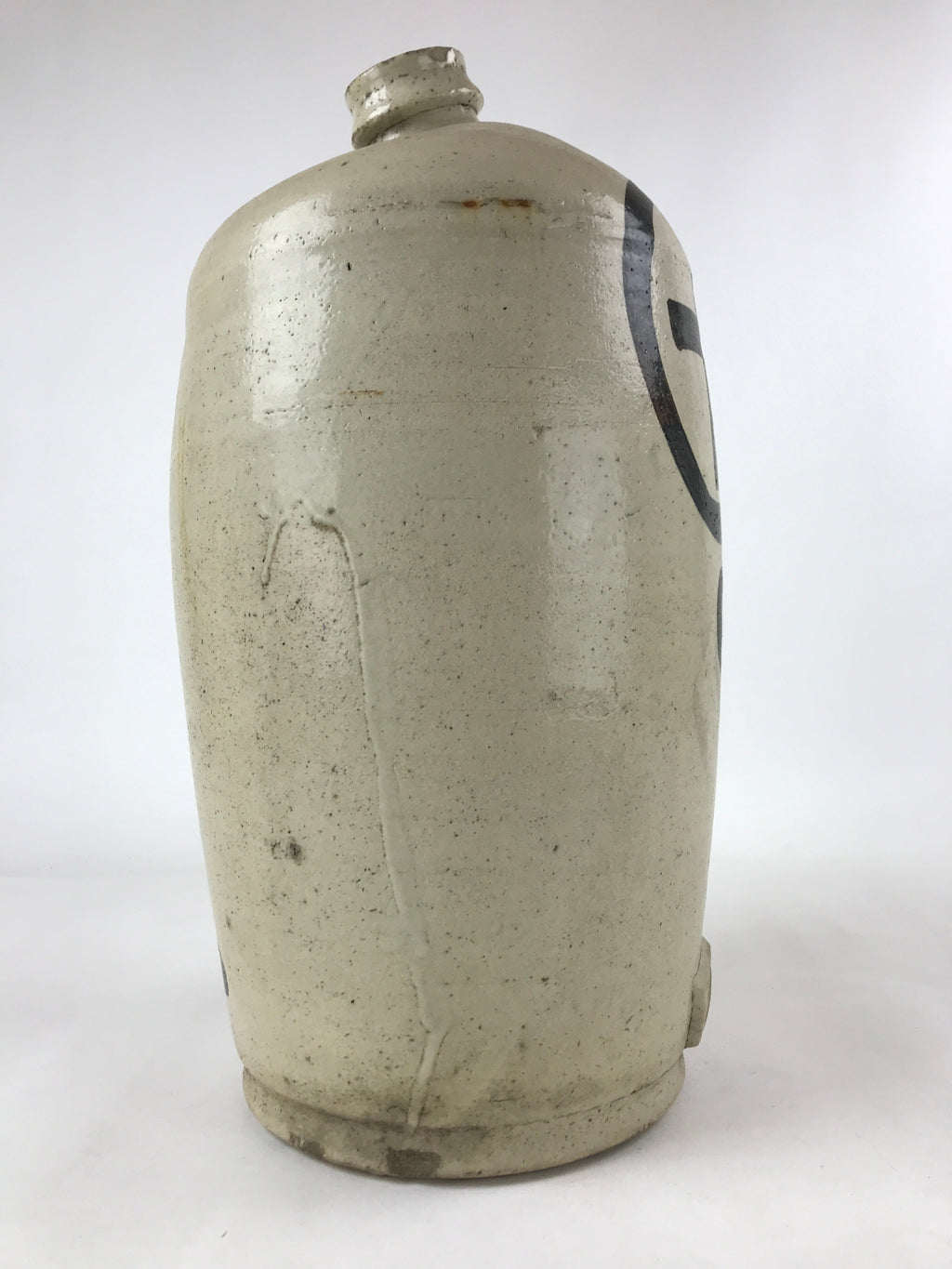 Antique Japanese Ceramic Sake Bottle Kayoi-Tokkuri Gray Black Kanji TS615