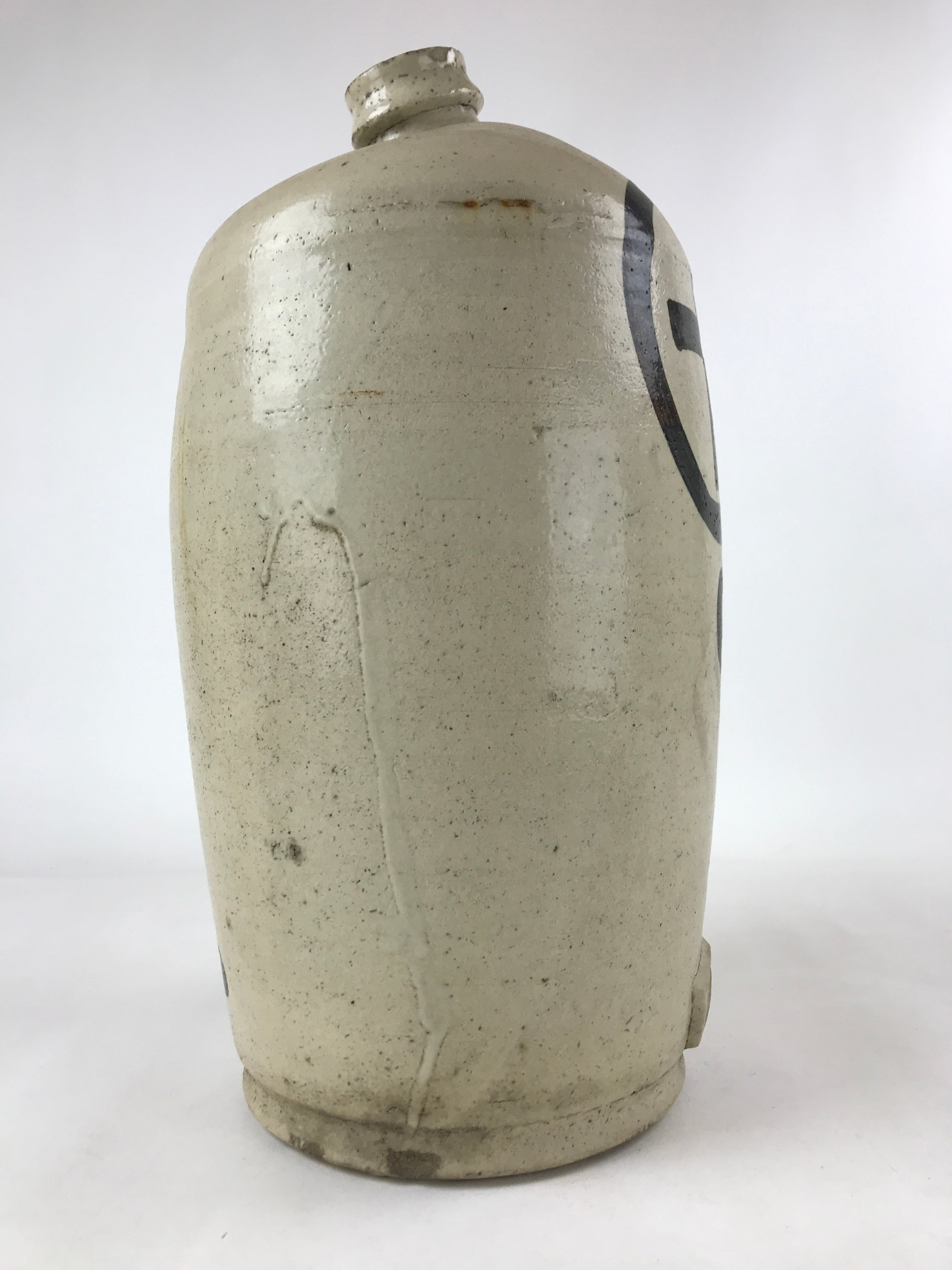 Antique Japanese Ceramic Sake Bottle Kayoi-Tokkuri Gray Black Kanji TS615