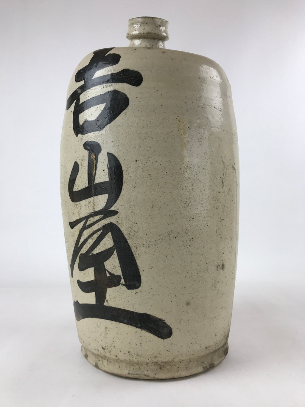 Antique Japanese Ceramic Sake Bottle Kayoi-Tokkuri Gray Black Kanji TS615