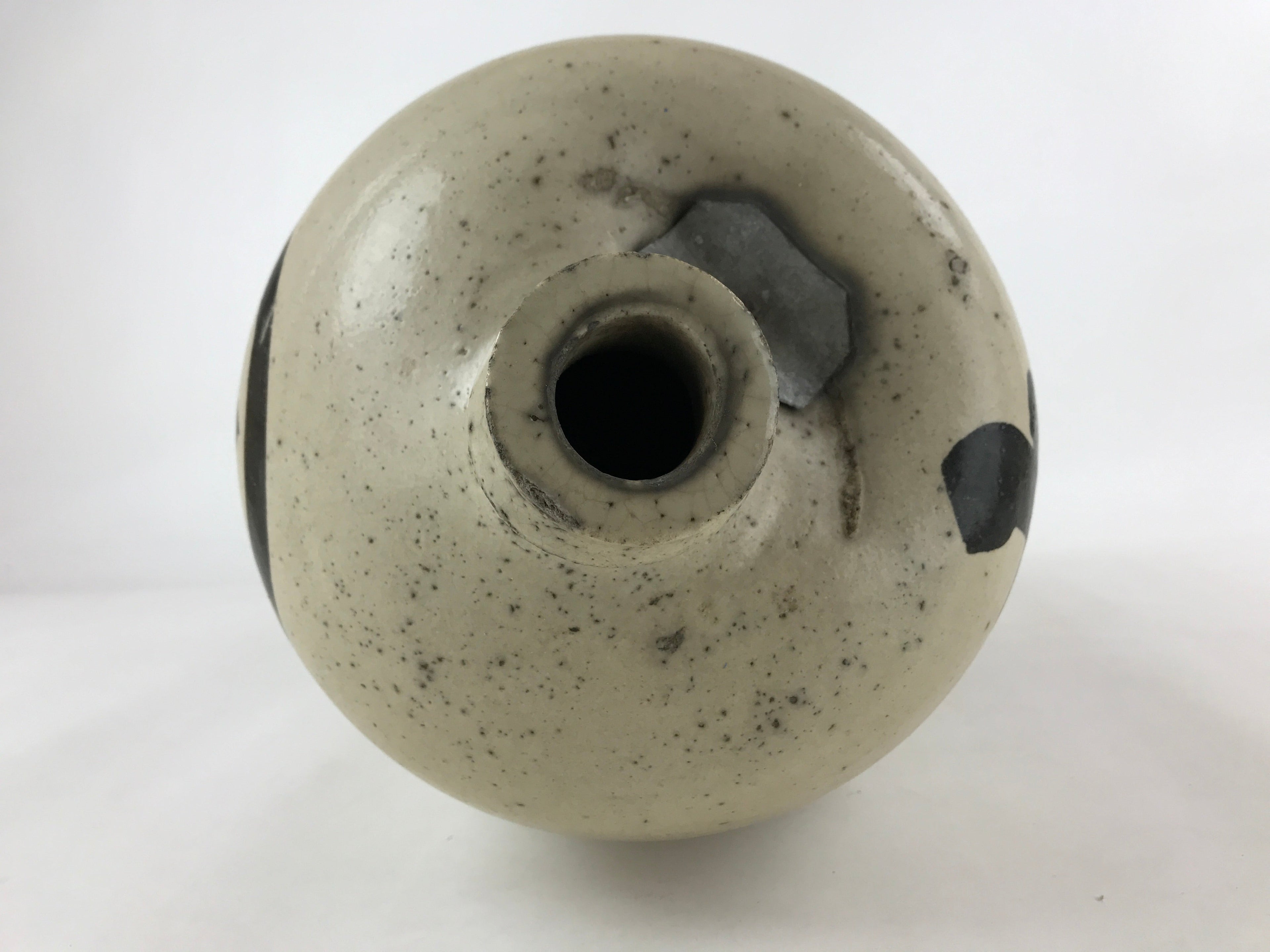 Antique Japanese Ceramic Sake Bottle Kayoi-Tokkuri Gray Black Kanji TS615