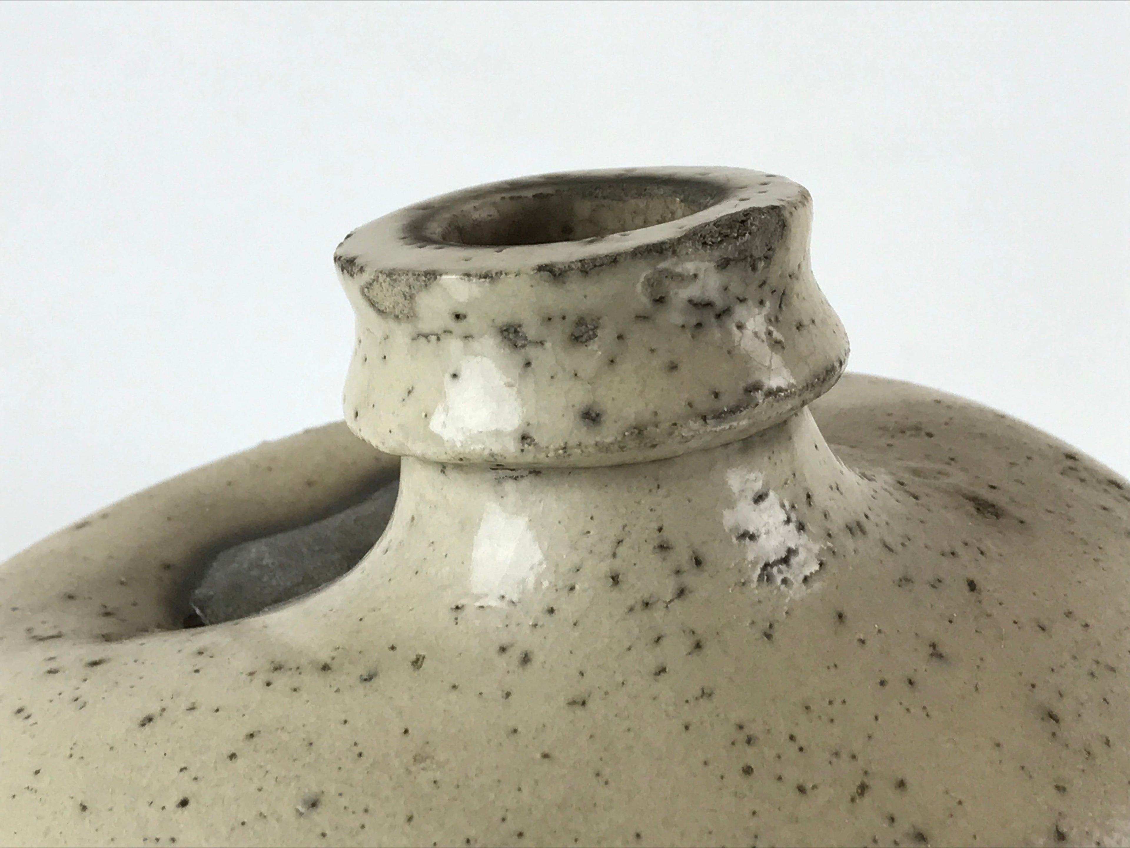 Antique Japanese Ceramic Sake Bottle Kayoi-Tokkuri Gray Black Kanji TS615