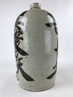 Antique Japanese Ceramic Sake Bottle Kayoi-Tokkuri Gray Black Kanji TS616