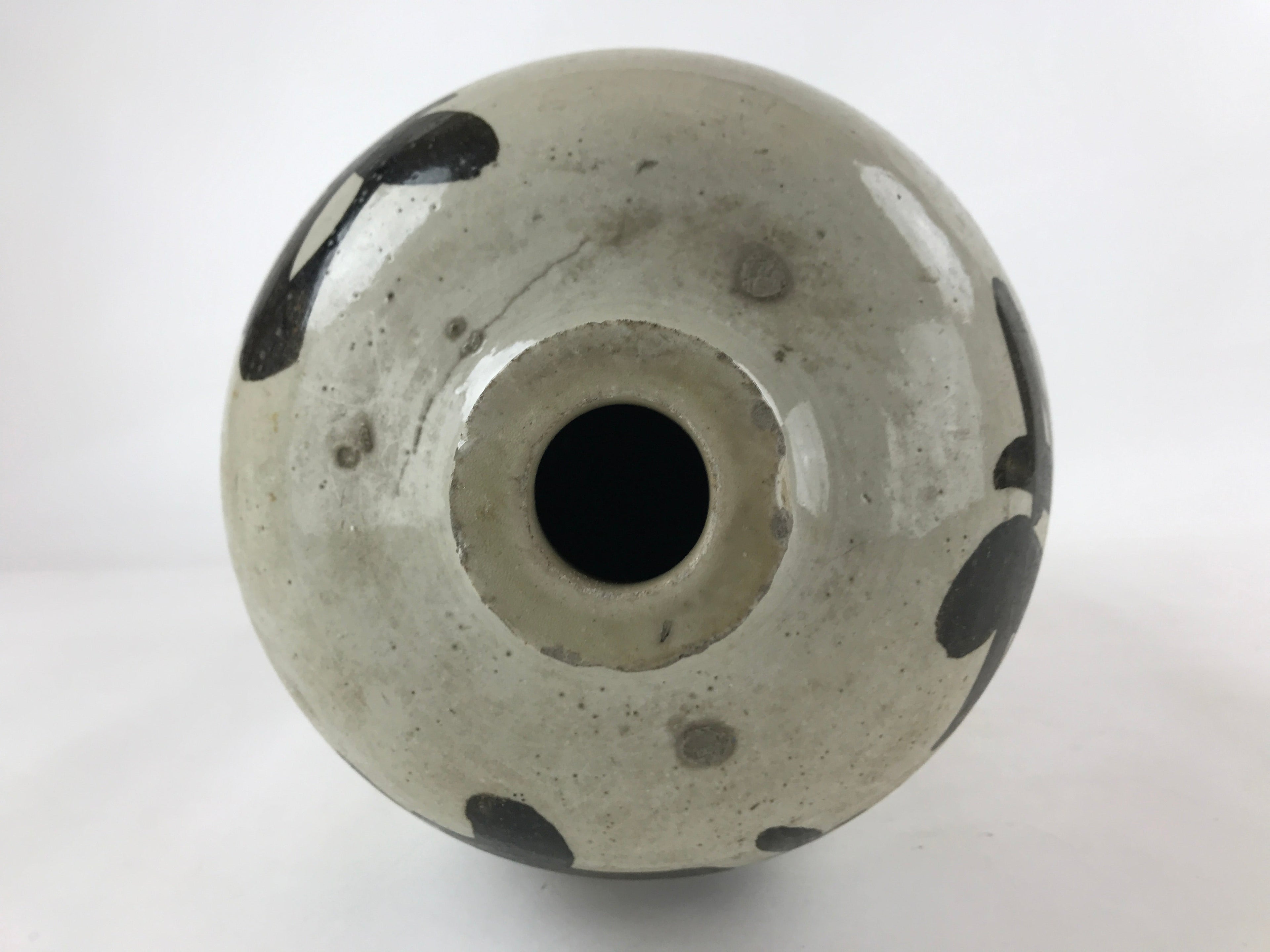 Antique Japanese Ceramic Sake Bottle Kayoi-Tokkuri Gray Black Kanji TS616