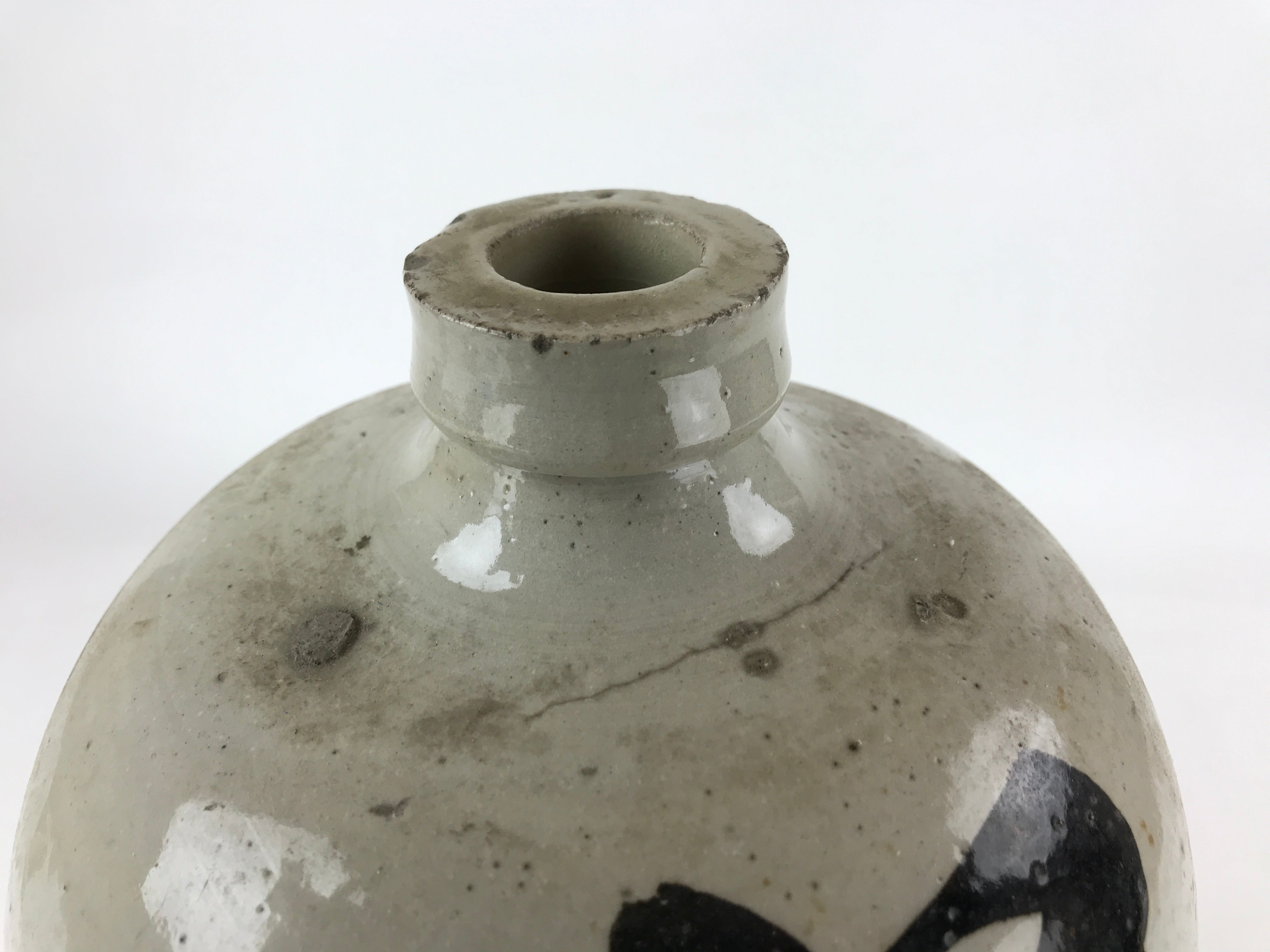 Antique Japanese Ceramic Sake Bottle Kayoi-Tokkuri Gray Black