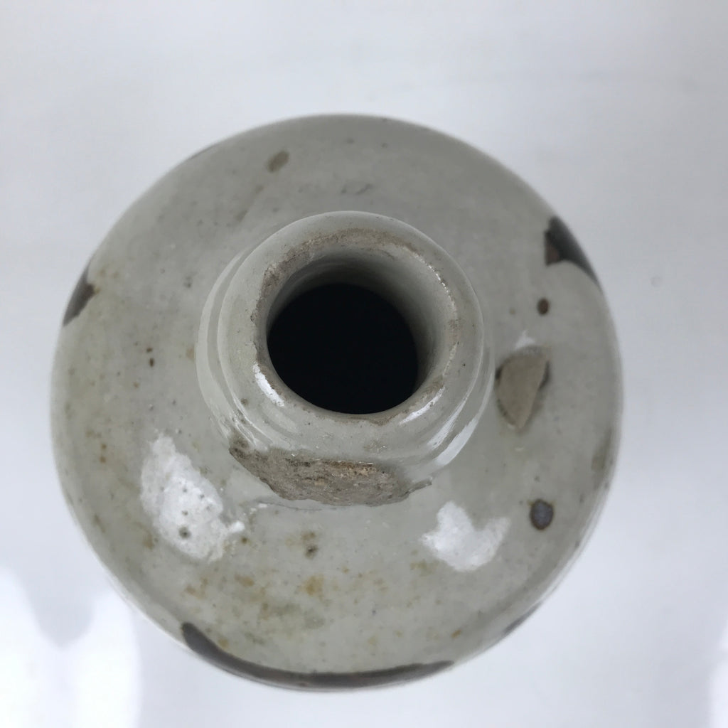 Antique Japanese Ceramic Sake Bottle Kayoi-Tokkuri Gray Black Kanji TS811