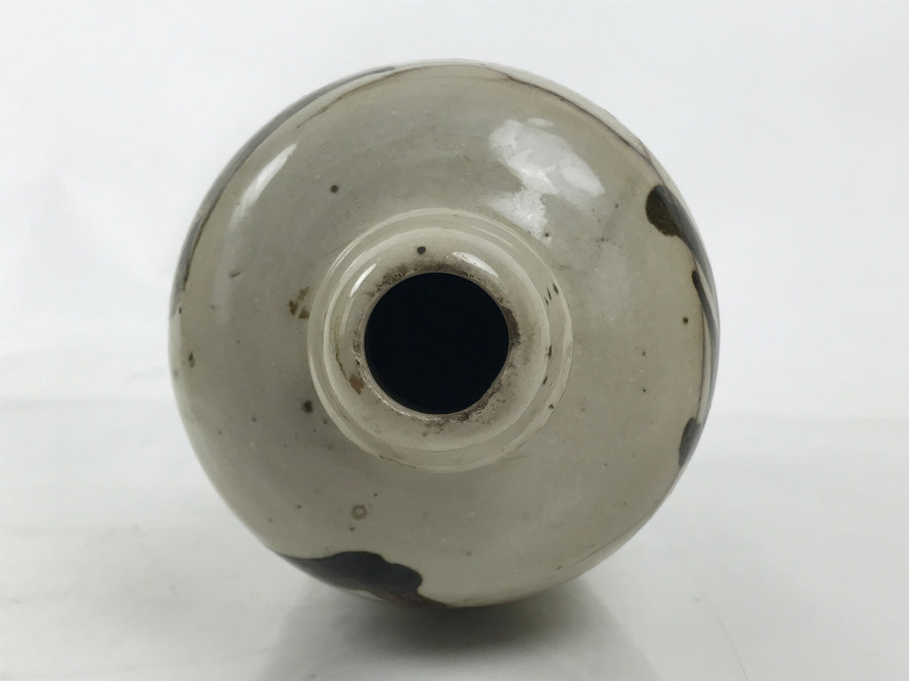 Antique Japanese Ceramic Sake Bottle Kayoi-Tokkuri Gray Black Mino City TS778