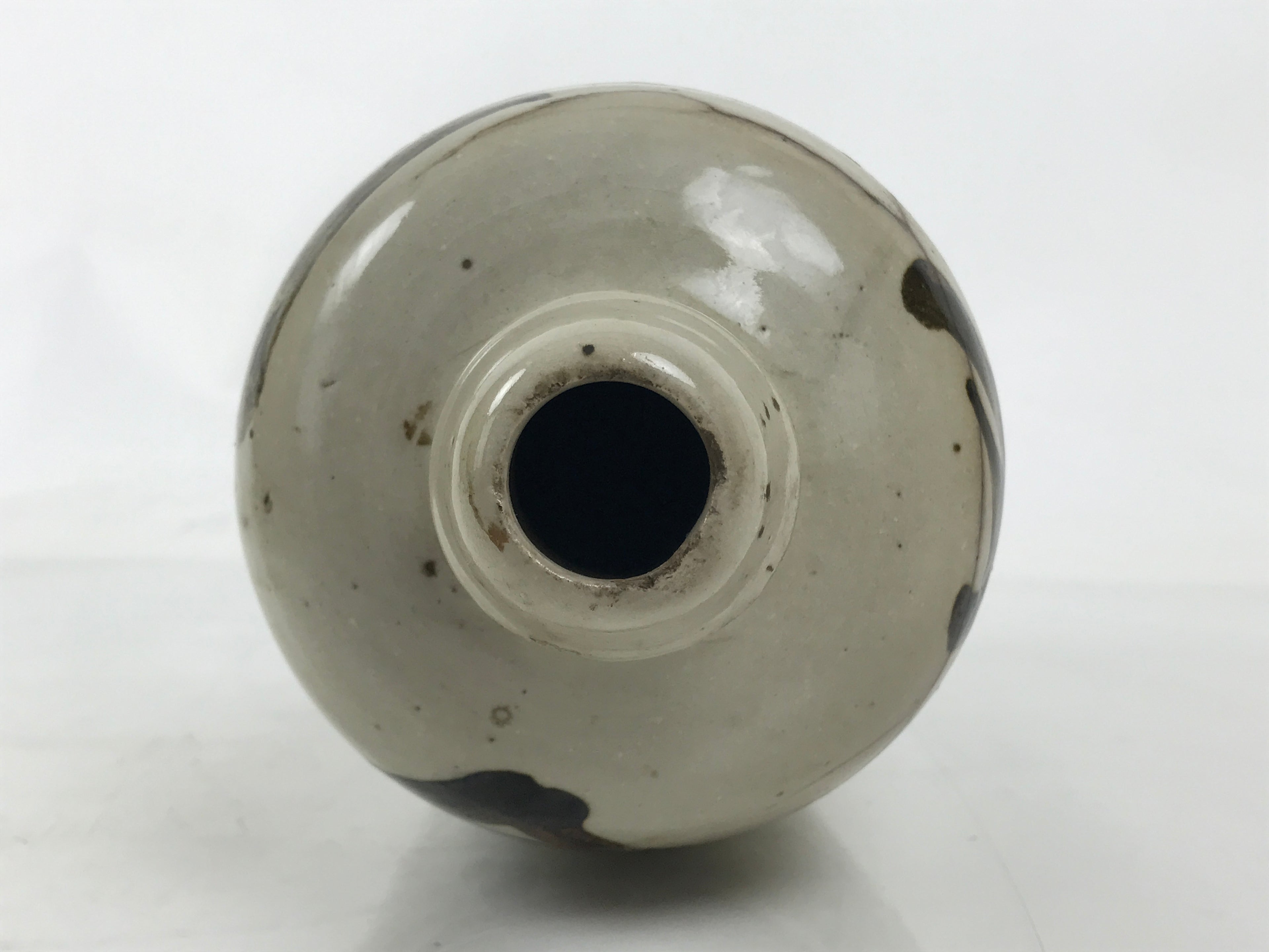 Antique Japanese Ceramic Sake Bottle Kayoi-Tokkuri Gray Black Mino City TS778