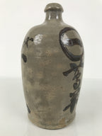 Antique Japanese Ceramic Sake Bottle Kayoi-Tokkuri Gray Brown Kanji Kuroda TS912
