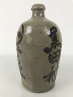 Antique Japanese Ceramic Sake Bottle Kayoi-Tokkuri Gray Brown Kanji Kuroda TS912