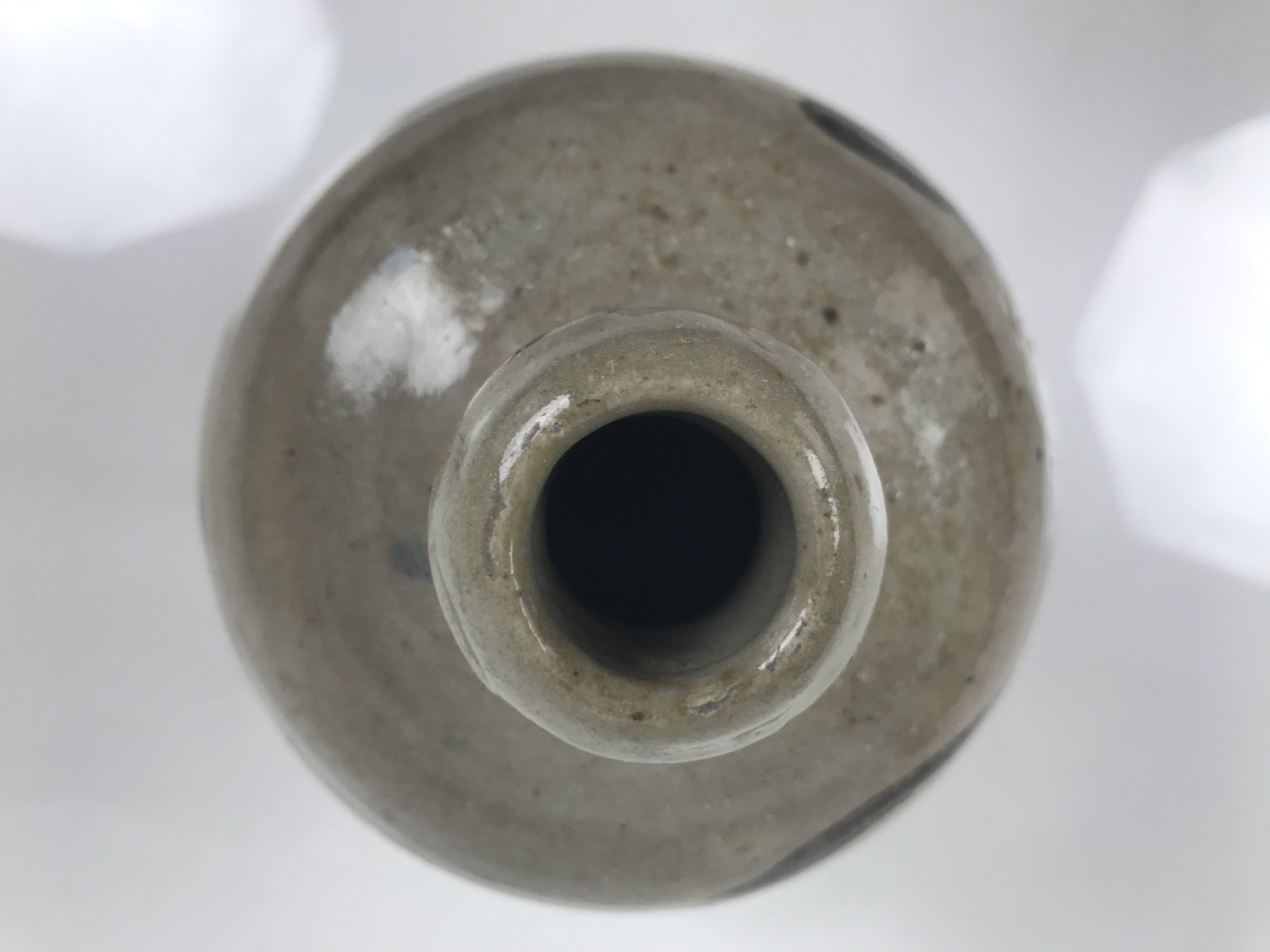 Antique Japanese Ceramic Sake Bottle Kayoi-Tokkuri Gray Brown Kanji Kuroda TS912
