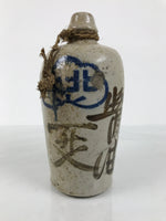 Antique Japanese Ceramic Sake Bottle Kayoi-Tokkuri Gray Brown Kanji Shoyu TS883