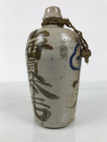 Antique Japanese Ceramic Sake Bottle Kayoi-Tokkuri Gray Brown Kanji Shoyu TS883