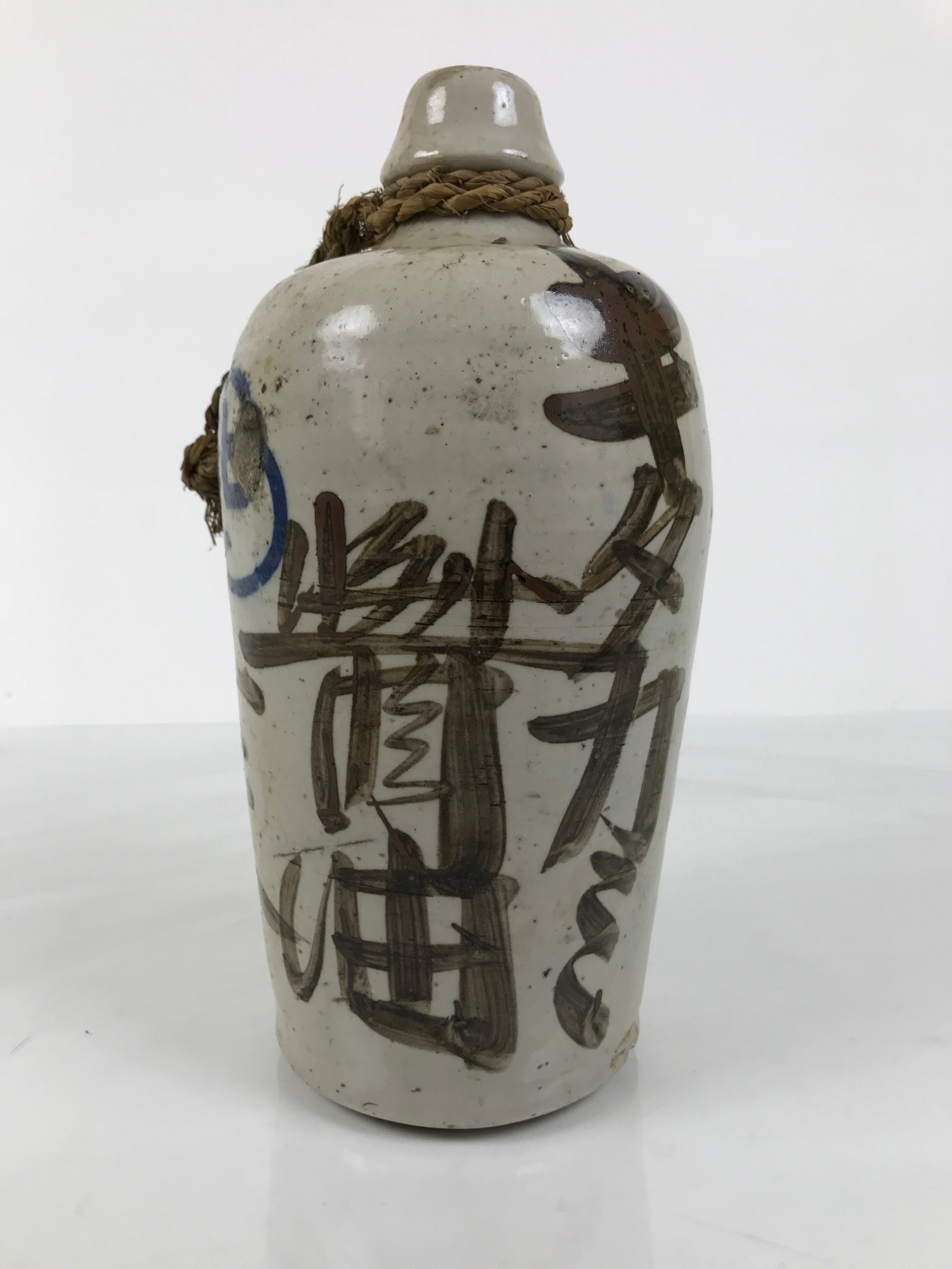 Antique Japanese Ceramic Sake Bottle Kayoi-Tokkuri Gray Brown Kanji Shoyu TS883