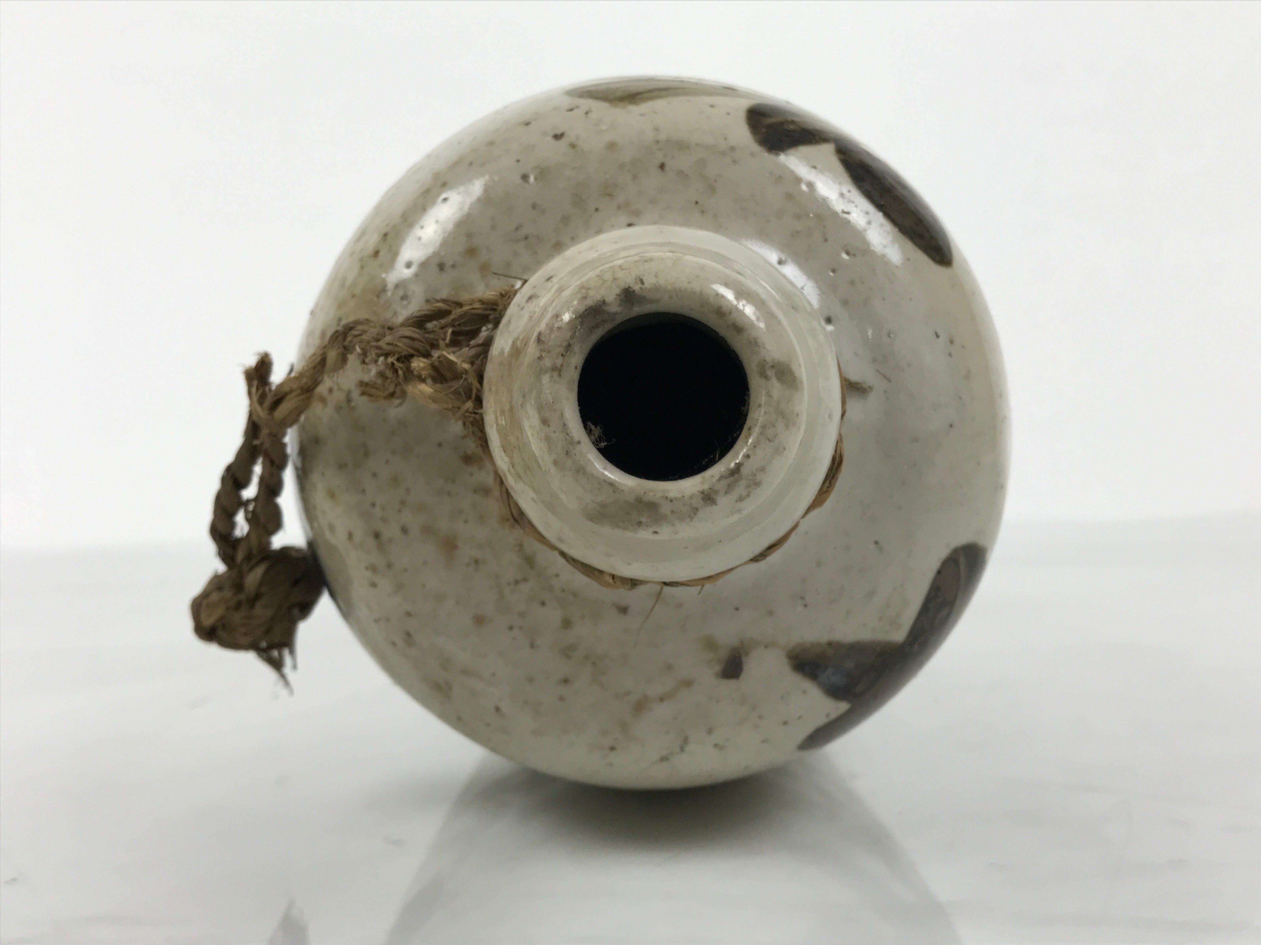 Antique Japanese Ceramic Sake Bottle Kayoi-Tokkuri Gray Brown Kanji Shoyu TS883