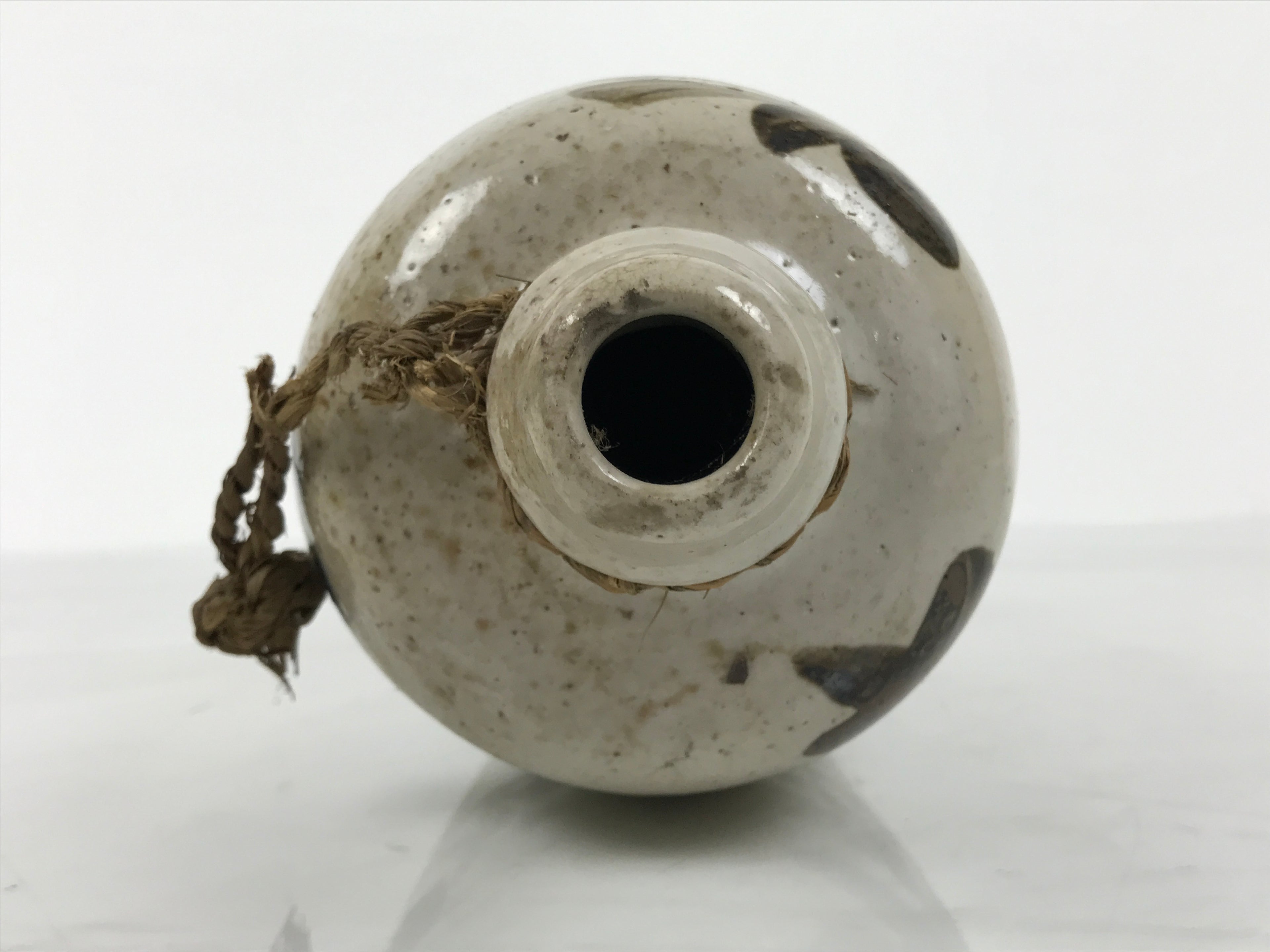 Antique Japanese Ceramic Sake Bottle Kayoi-Tokkuri Gray Brown Kanji Shoyu TS883