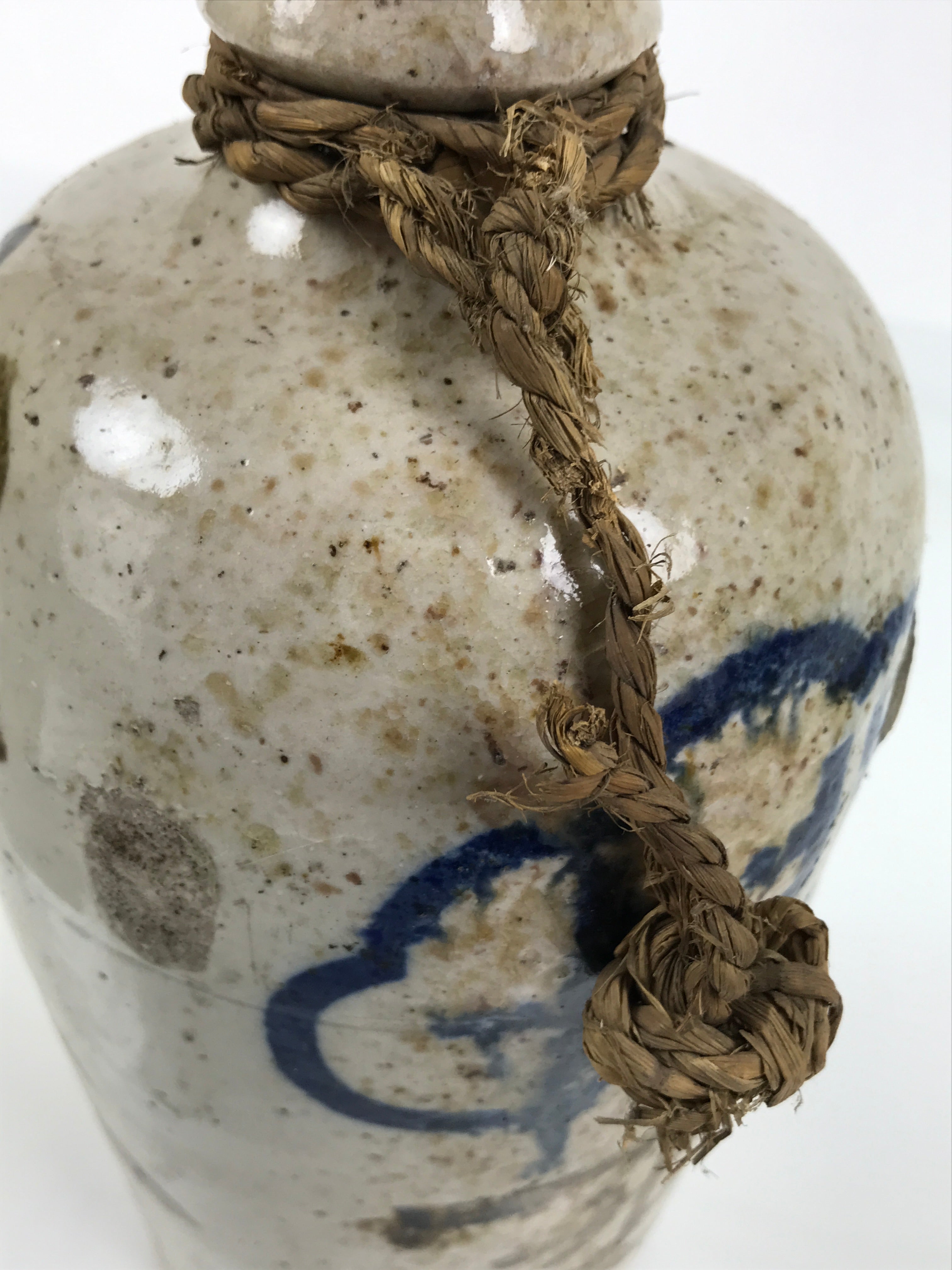 Antique Japanese Ceramic Sake Bottle Kayoi-Tokkuri Gray Brown Kanji Shoyu TS883