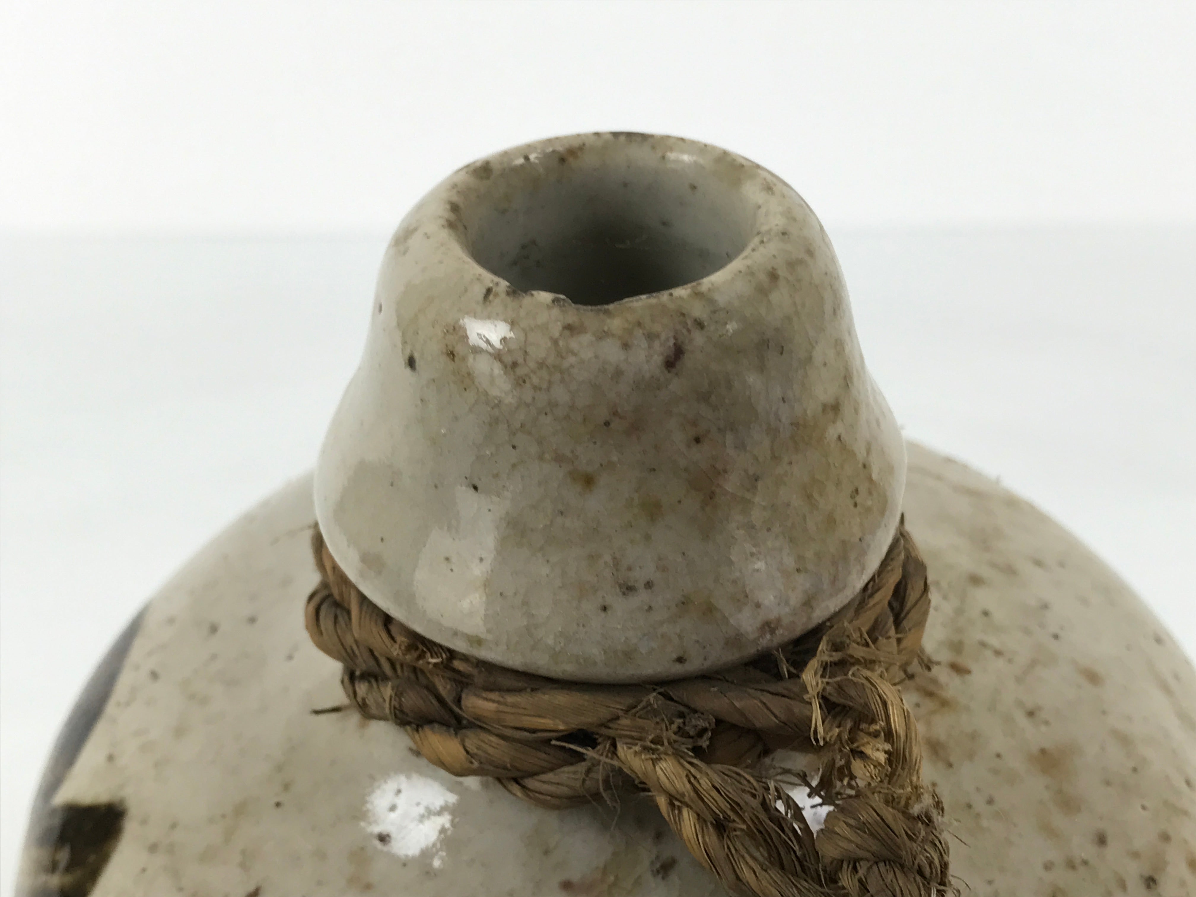 Antique Japanese Ceramic Sake Bottle Kayoi-Tokkuri Gray Brown Kanji Shoyu TS883