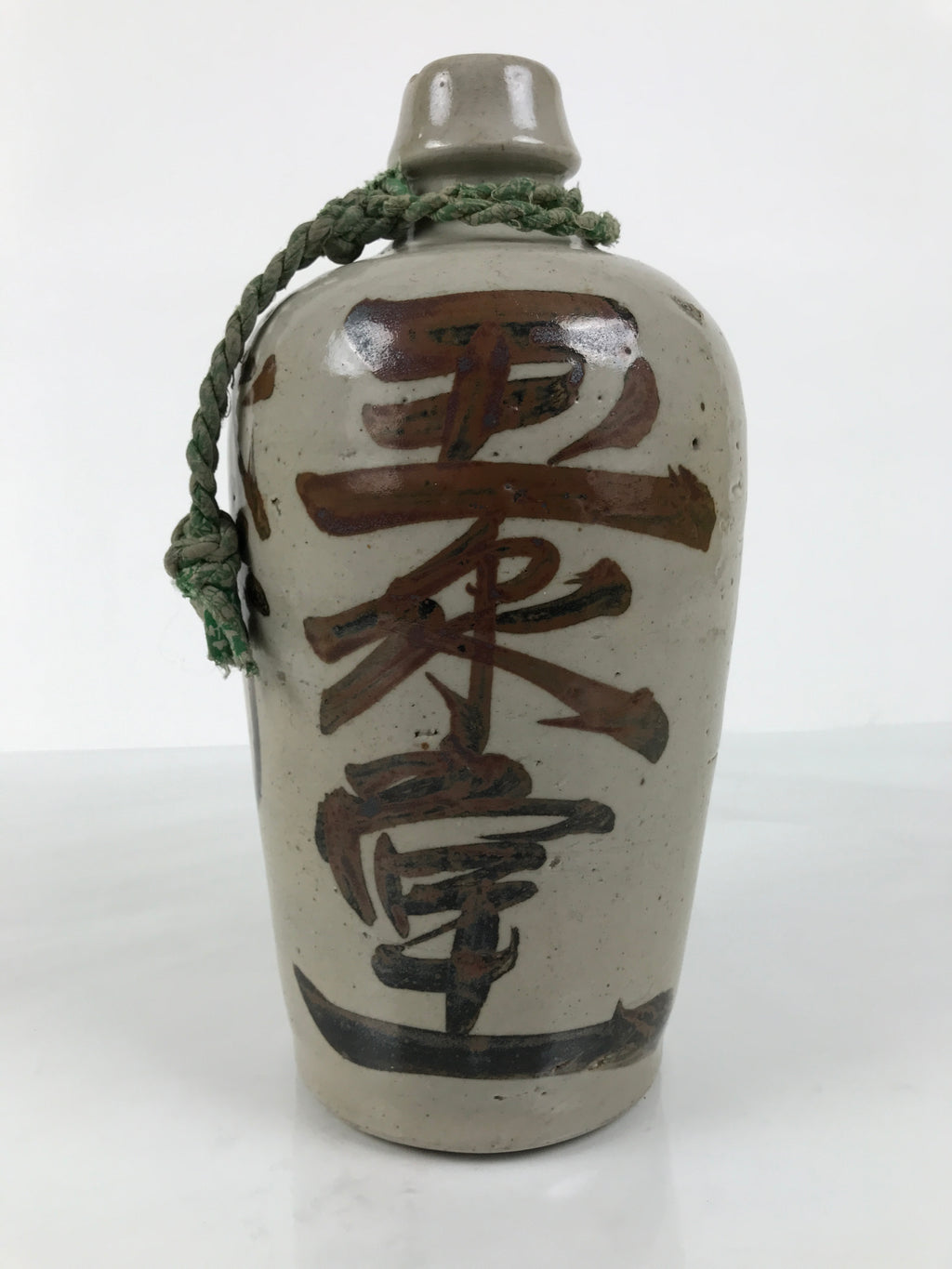 Antique Japanese Ceramic Sake Bottle Kayoi-Tokkuri Gray Brown Kanji TS884