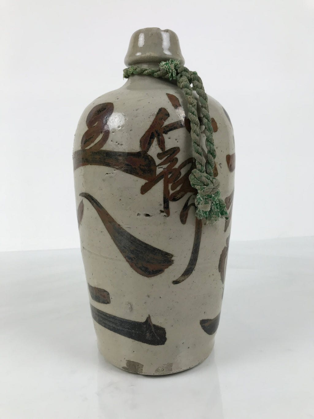 Antique Japanese Ceramic Sake Bottle Kayoi-Tokkuri Gray Brown Kanji TS884