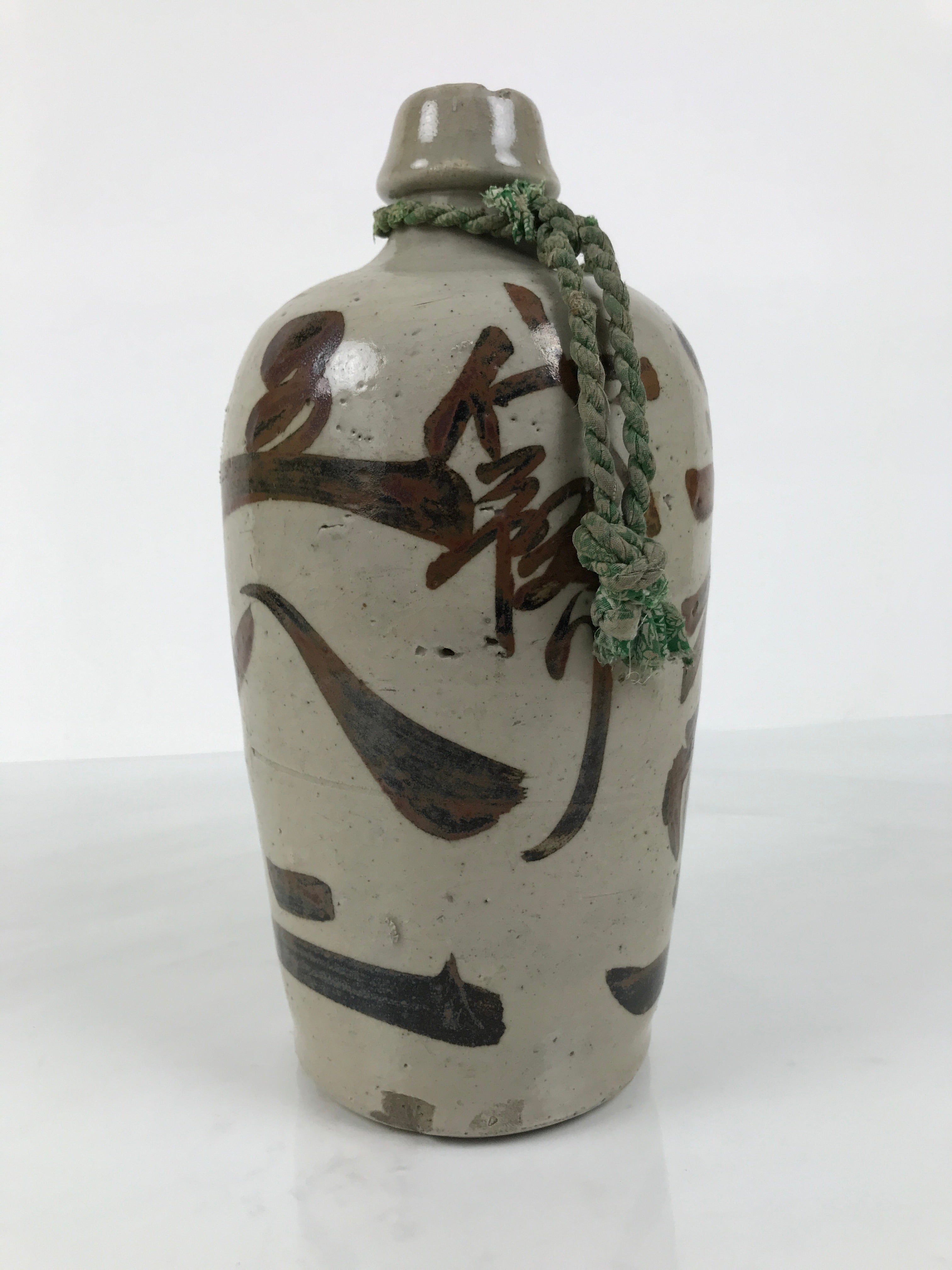 Antique Japanese Ceramic Sake Bottle Kayoi-Tokkuri Gray Brown Kanji TS884