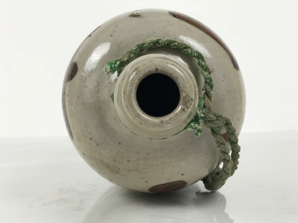 Antique Japanese Ceramic Sake Bottle Kayoi-Tokkuri Gray Brown Kanji TS884