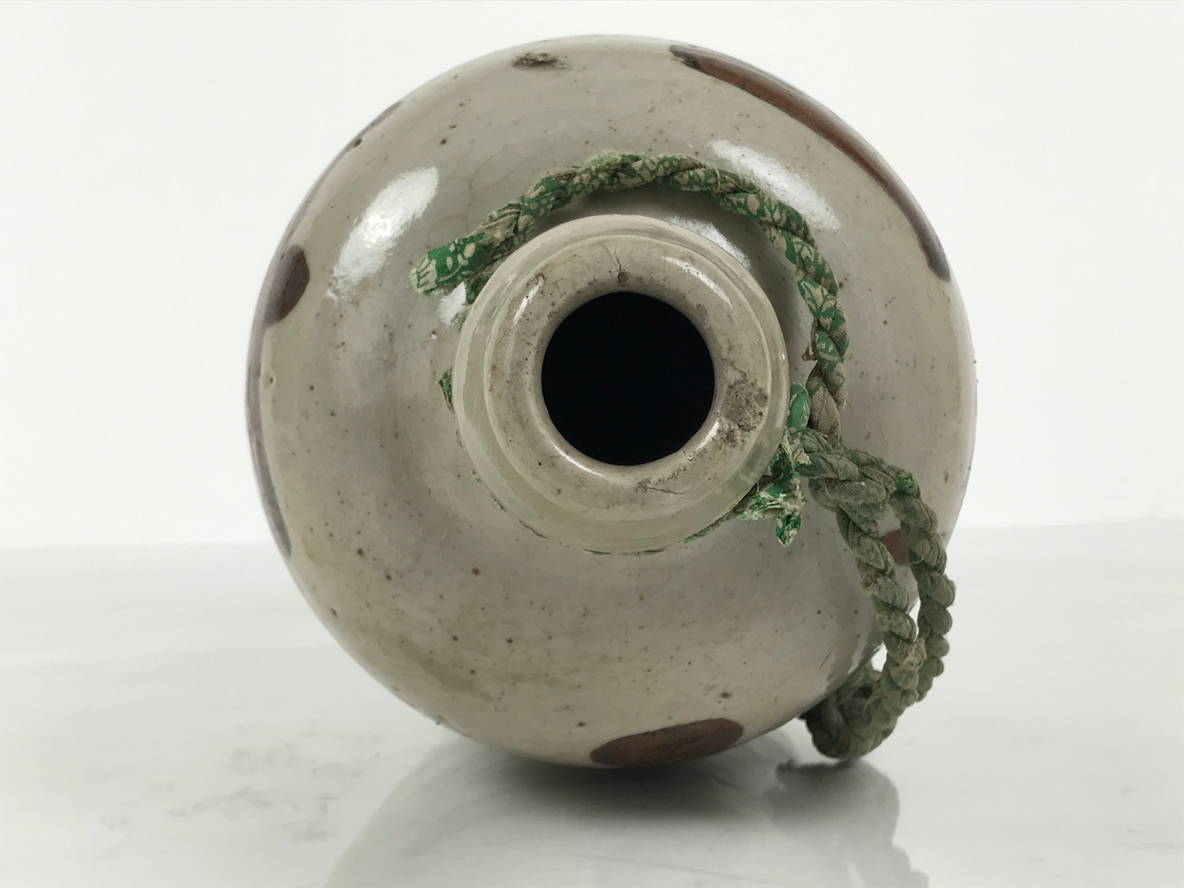 Antique Japanese Ceramic Sake Bottle Kayoi-Tokkuri Gray Brown Kanji TS884