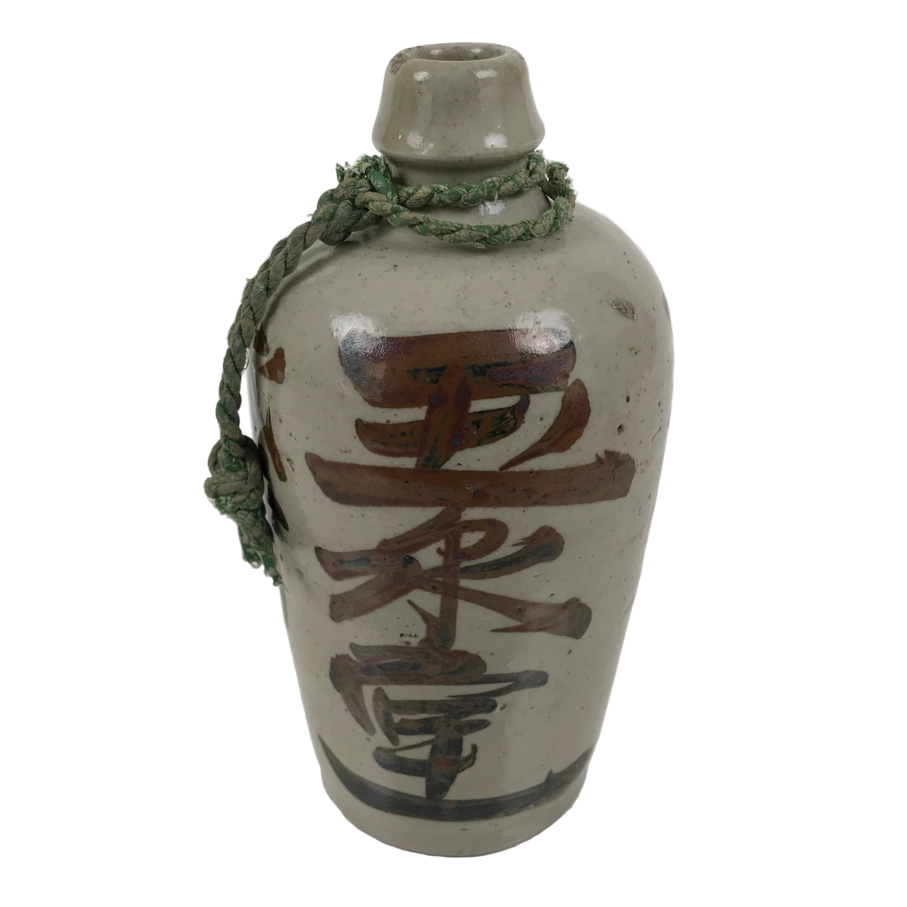 Antique Japanese Ceramic Sake Bottle Kayoi-Tokkuri Gray Brown Kanji TS884