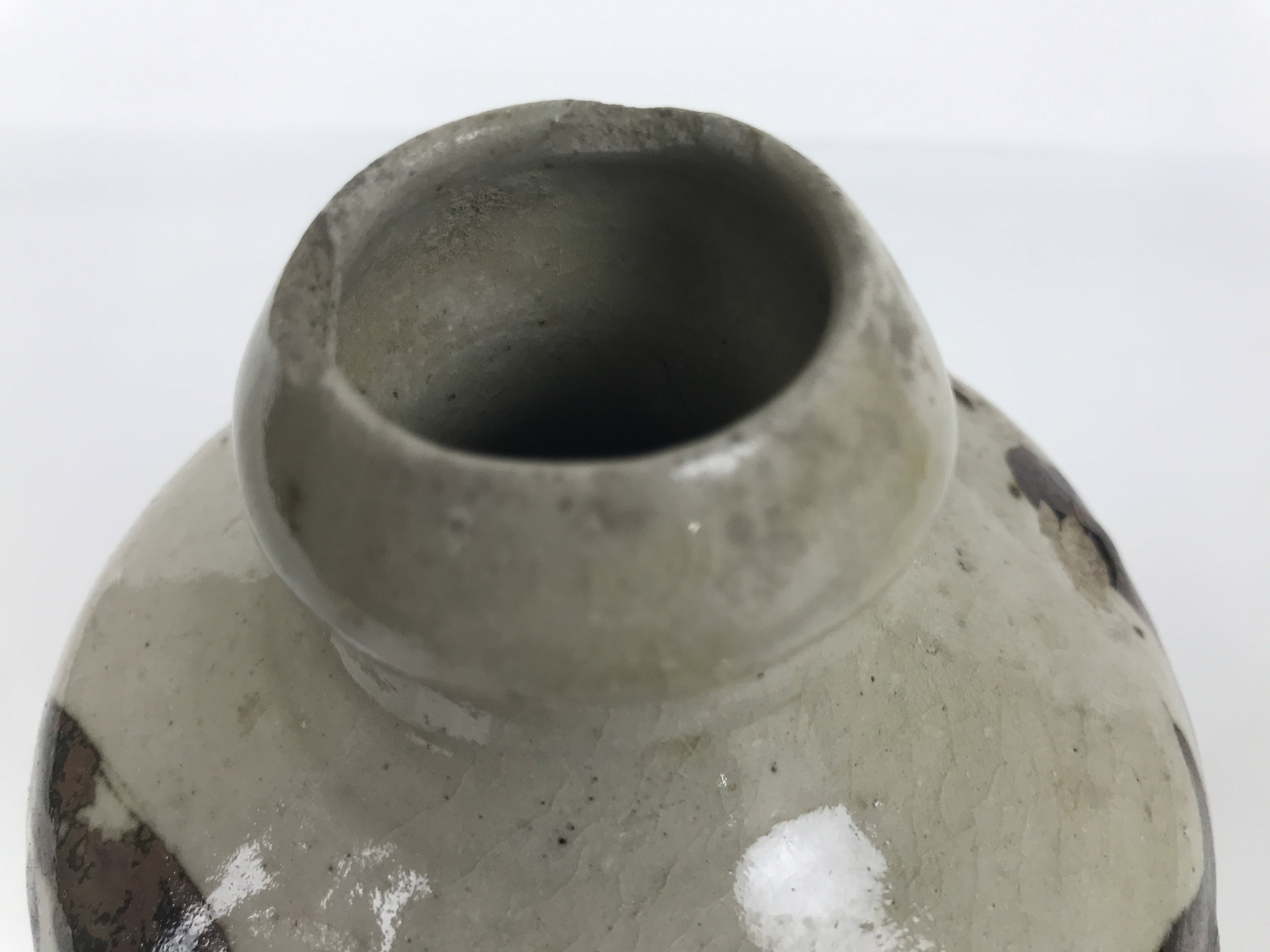 Antique Japanese Ceramic Sake Bottle Kayoi-Tokkuri Gray Brown Kanji TS914