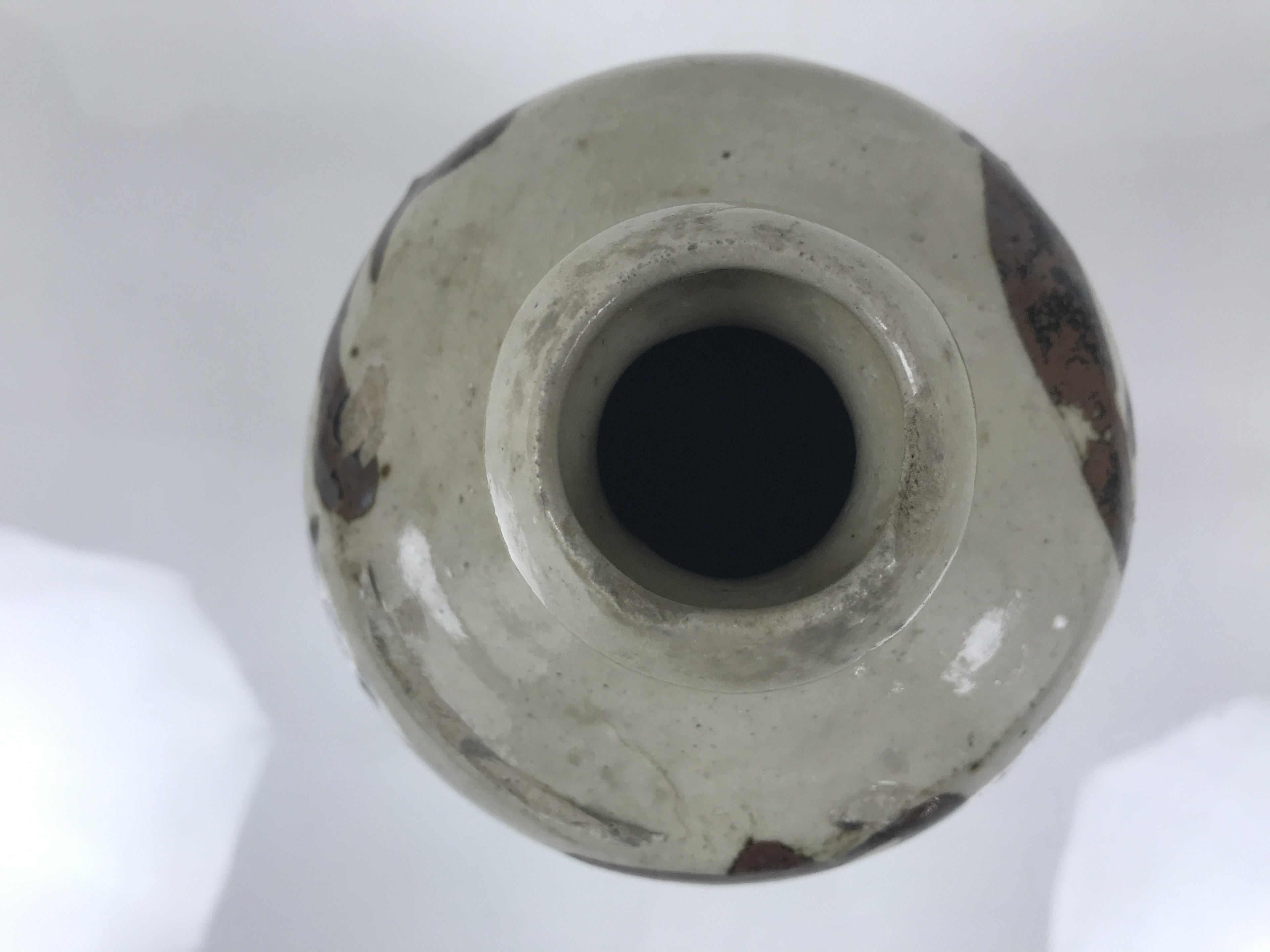 Antique Japanese Ceramic Sake Bottle Kayoi-Tokkuri Gray Brown Kanji TS914