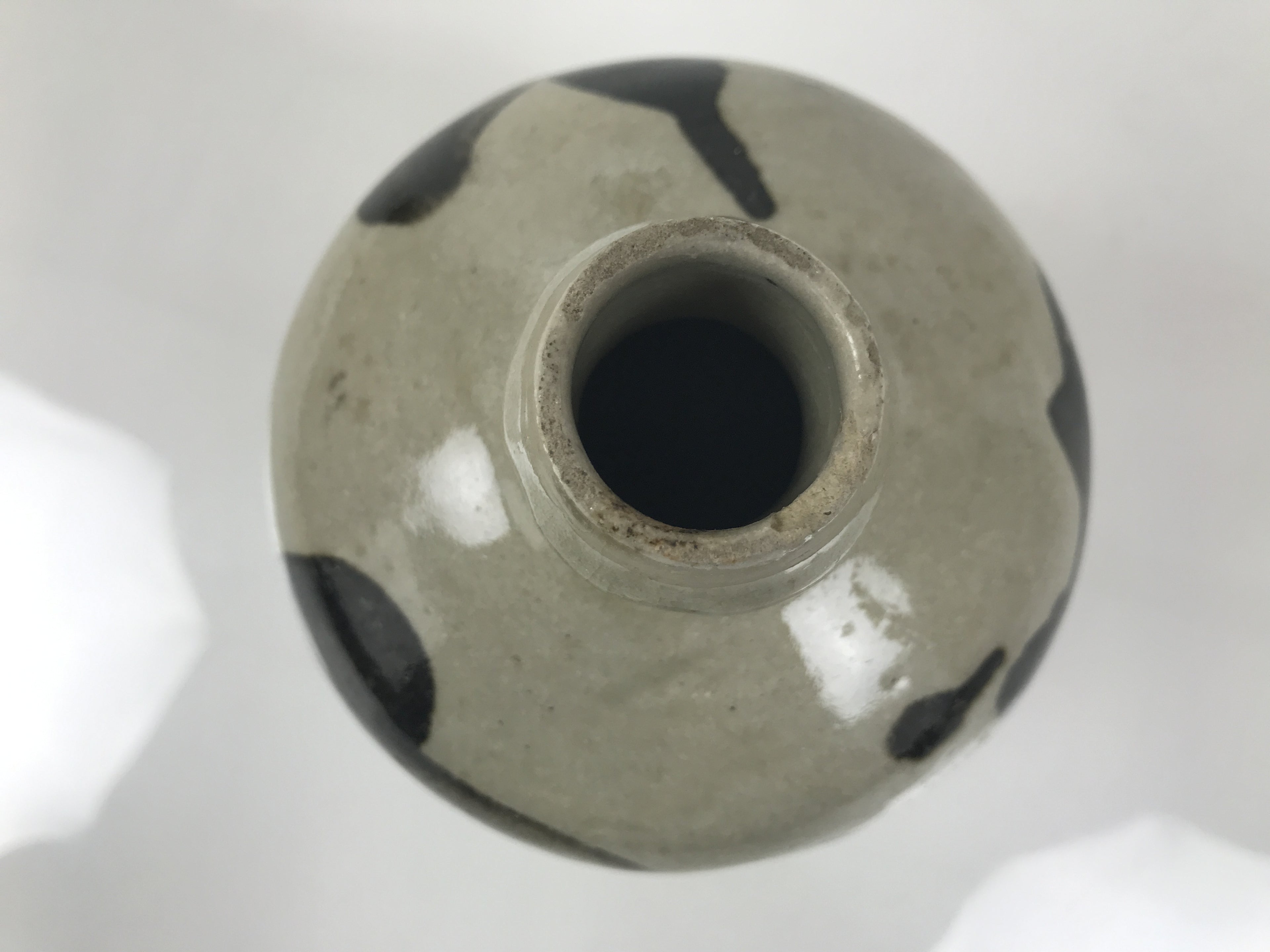 Antique Japanese Ceramic Sake Bottle Kayoi-Tokkuri Gray Brown Kasamatsu TS911
