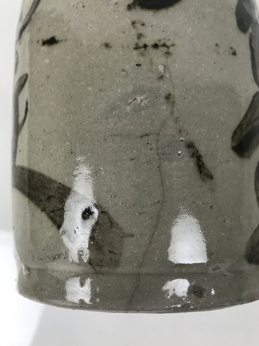 Antique Japanese Ceramic Sake Bottle Kayoi-Tokkuri Gray Brown Kasamatsu TS911