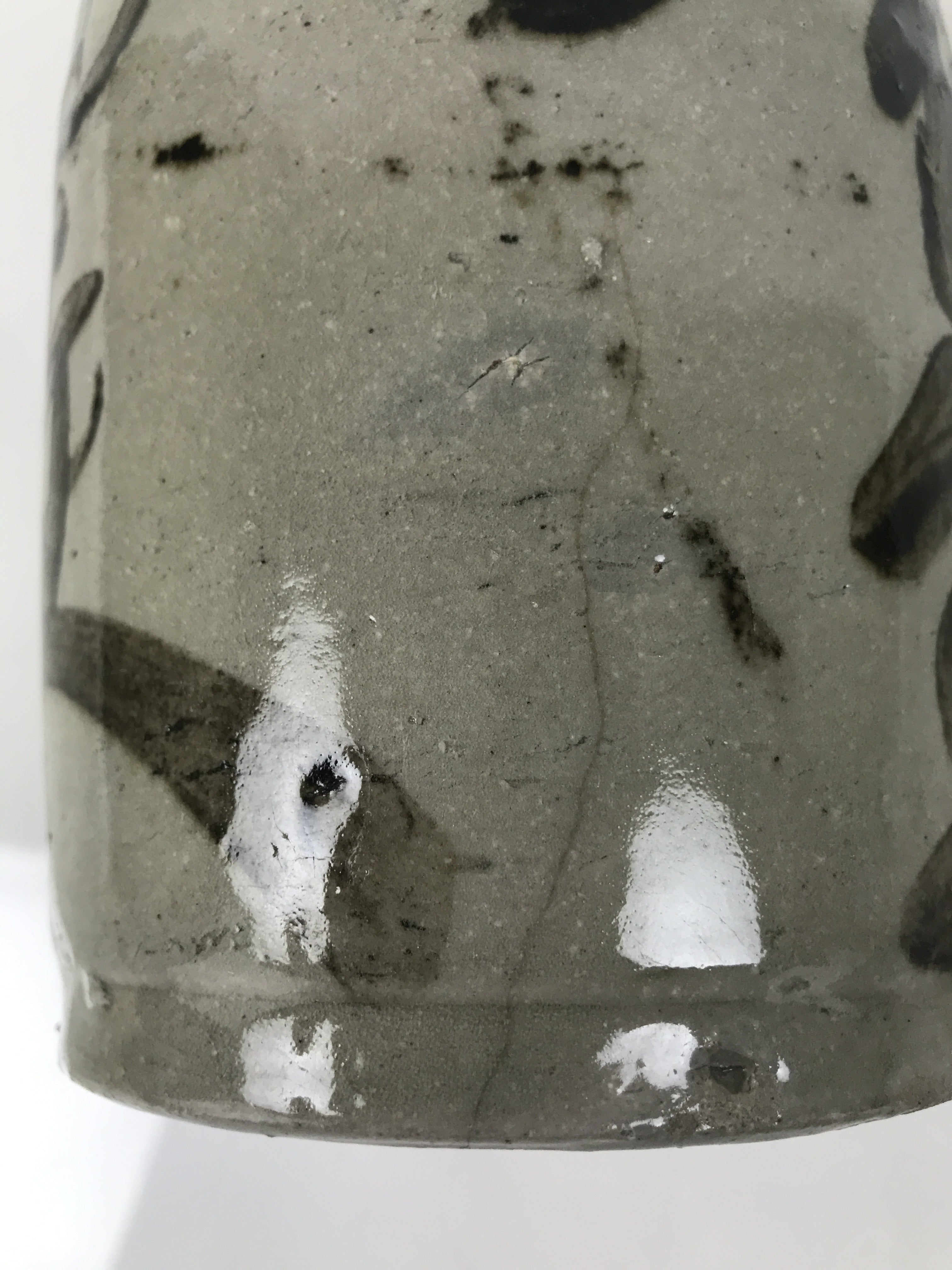 Antique Japanese Ceramic Sake Bottle Kayoi-Tokkuri Gray Brown Kasamatsu TS911